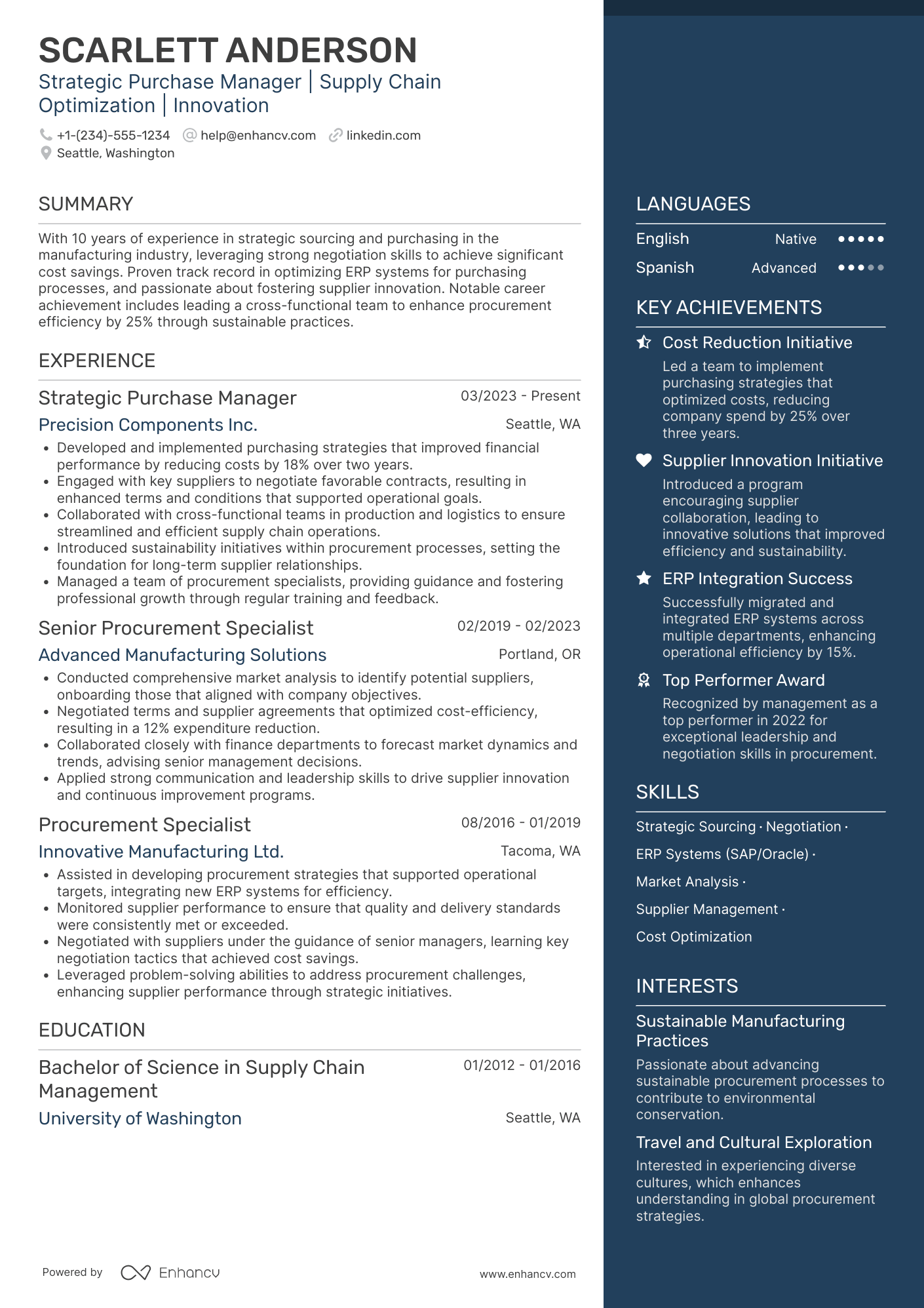 Strategic Purchase Manager Resume Example