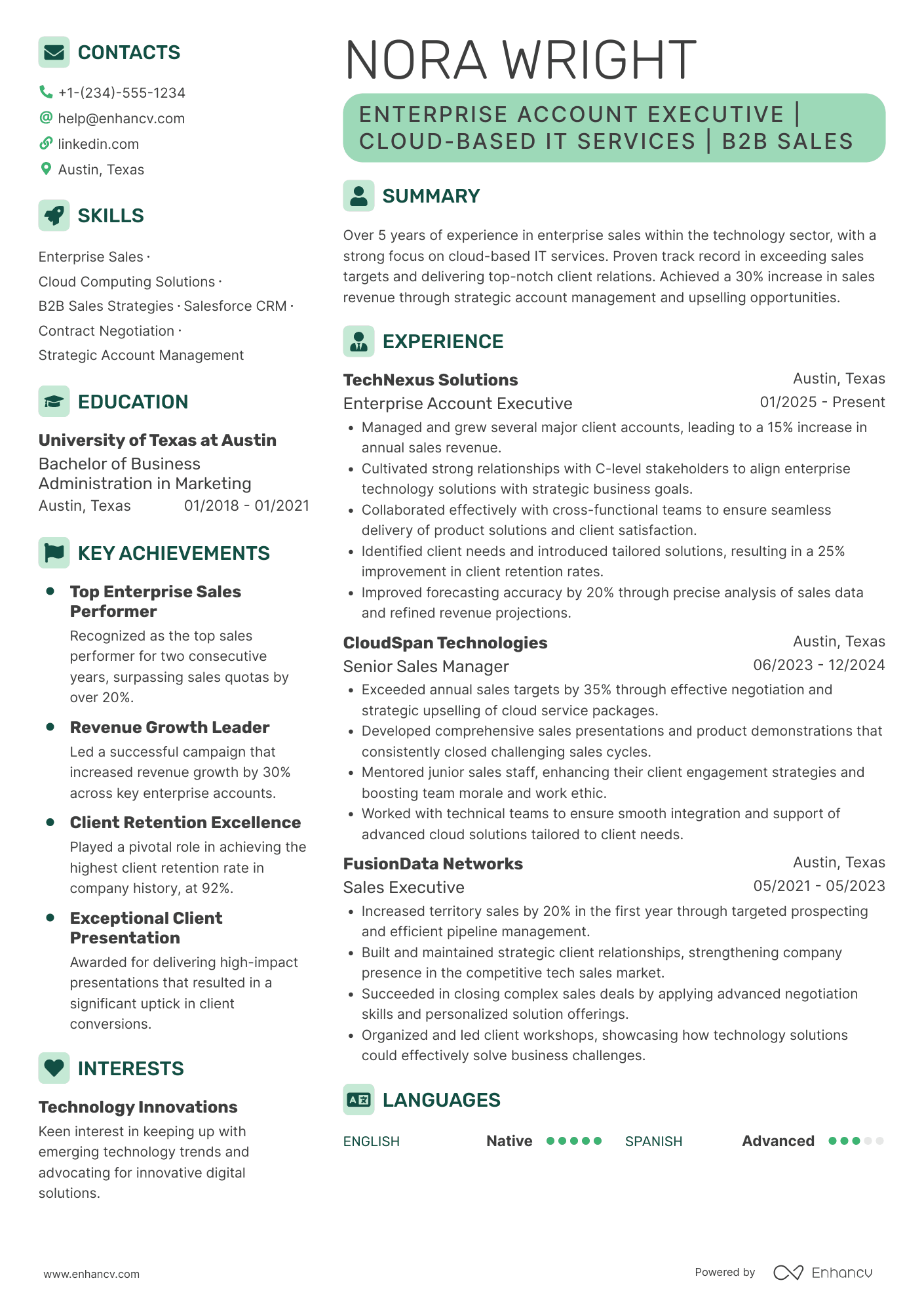 Enterprise Account Executive Resume Example