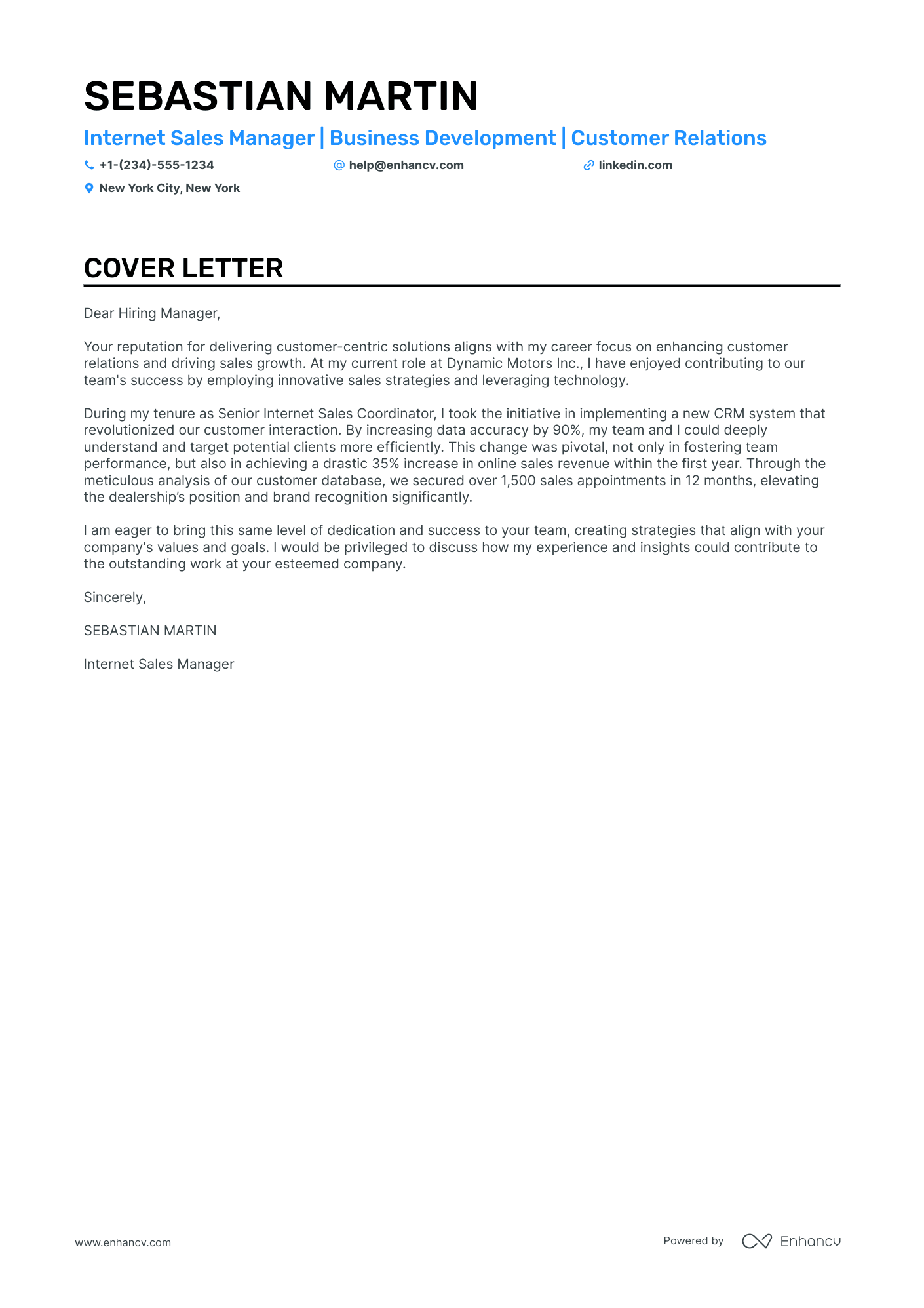 Internet Sales Manager Resume Example