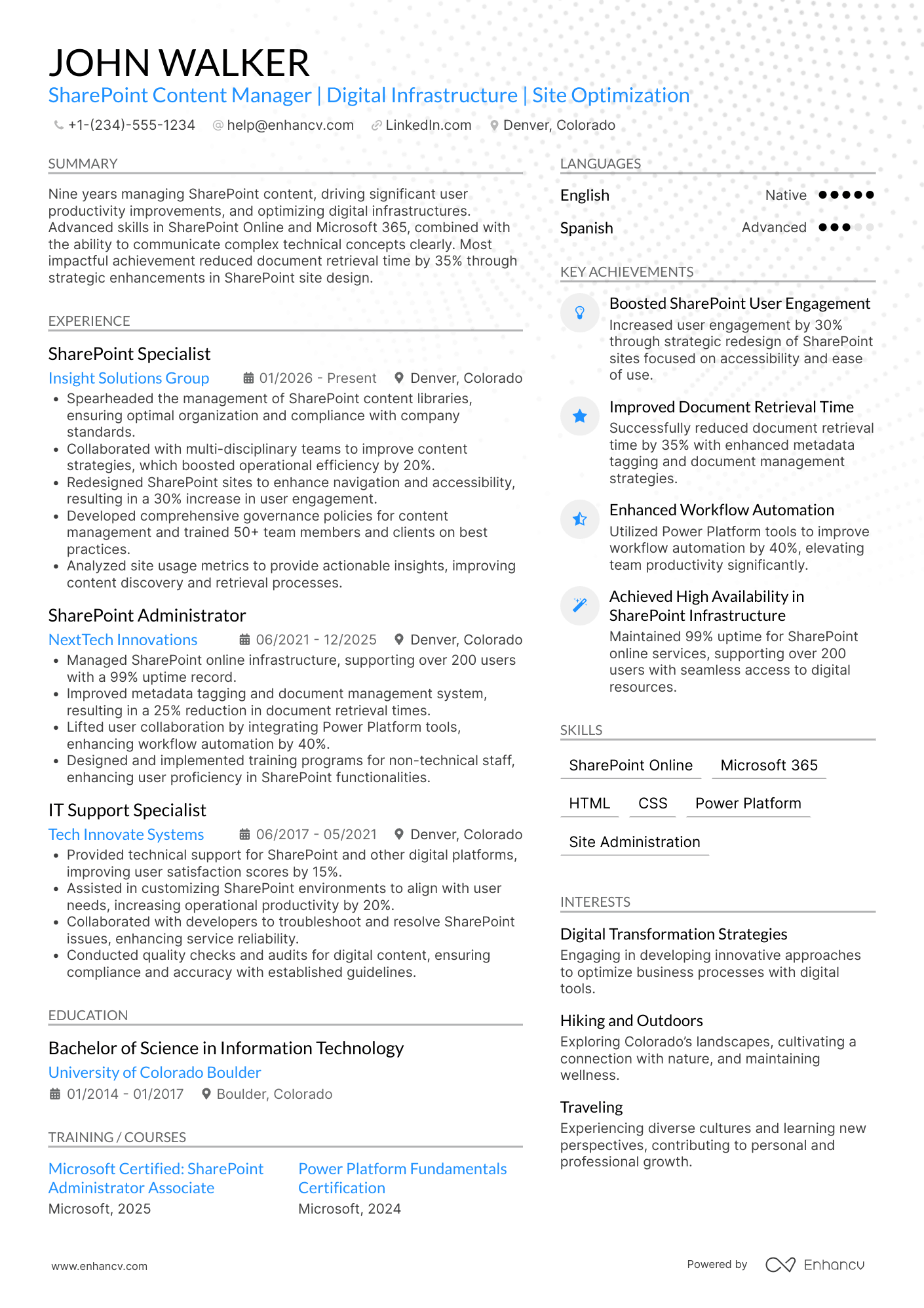 SharePoint Content Manager Resume Example