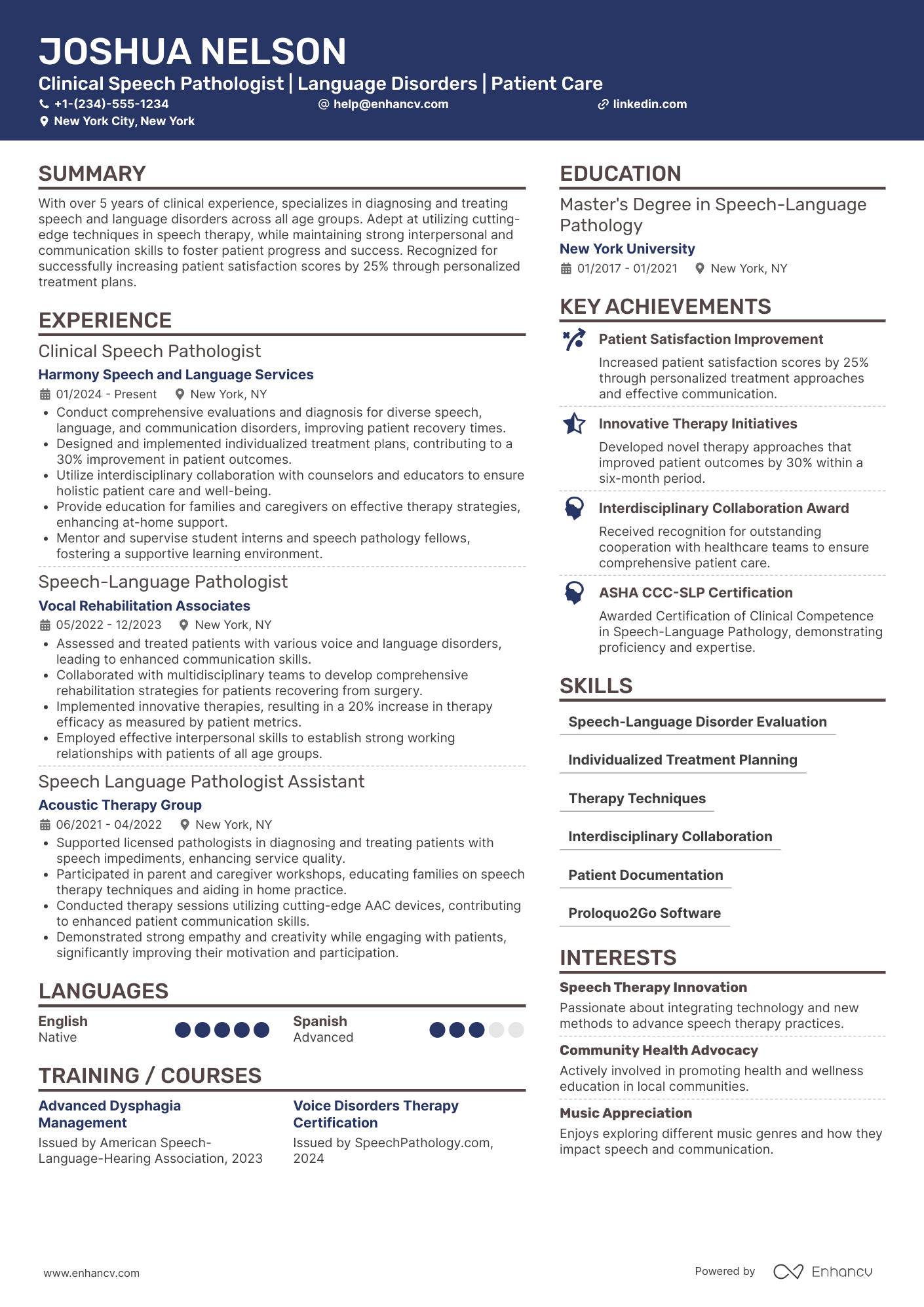Clinical Speech Pathologist Resume Example