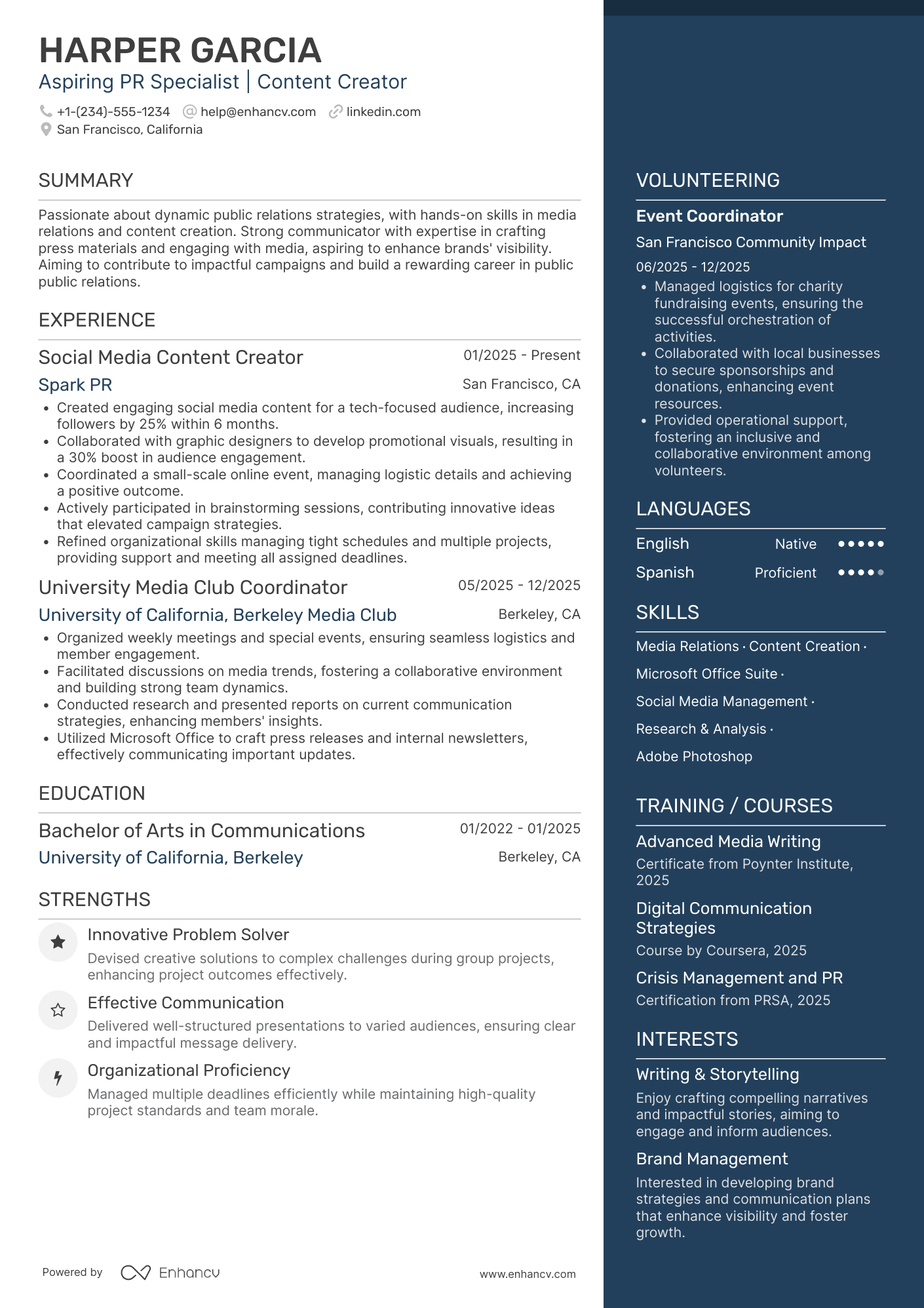 PR Intern Resume Example