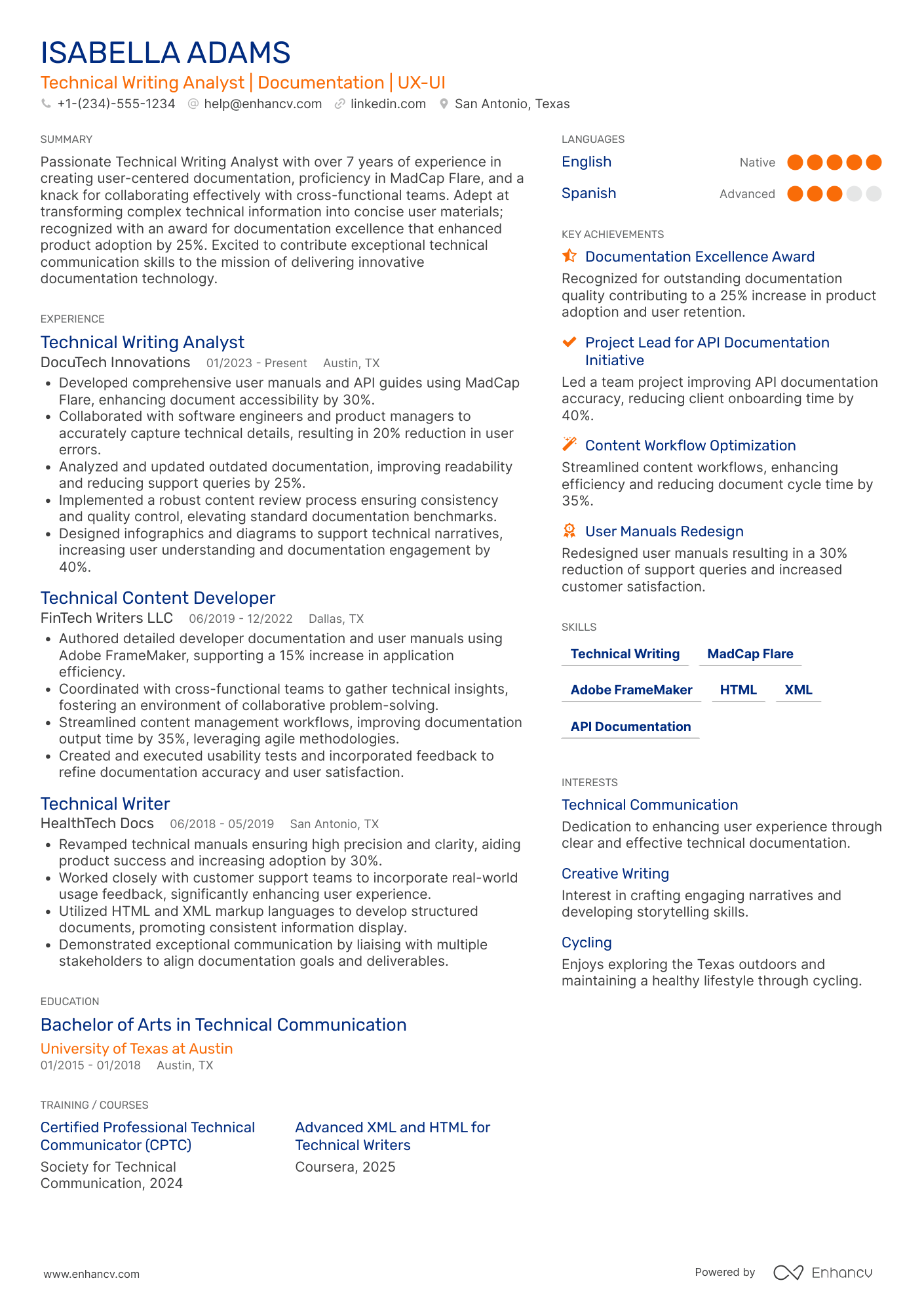 Technical Writing Analyst Resume Example