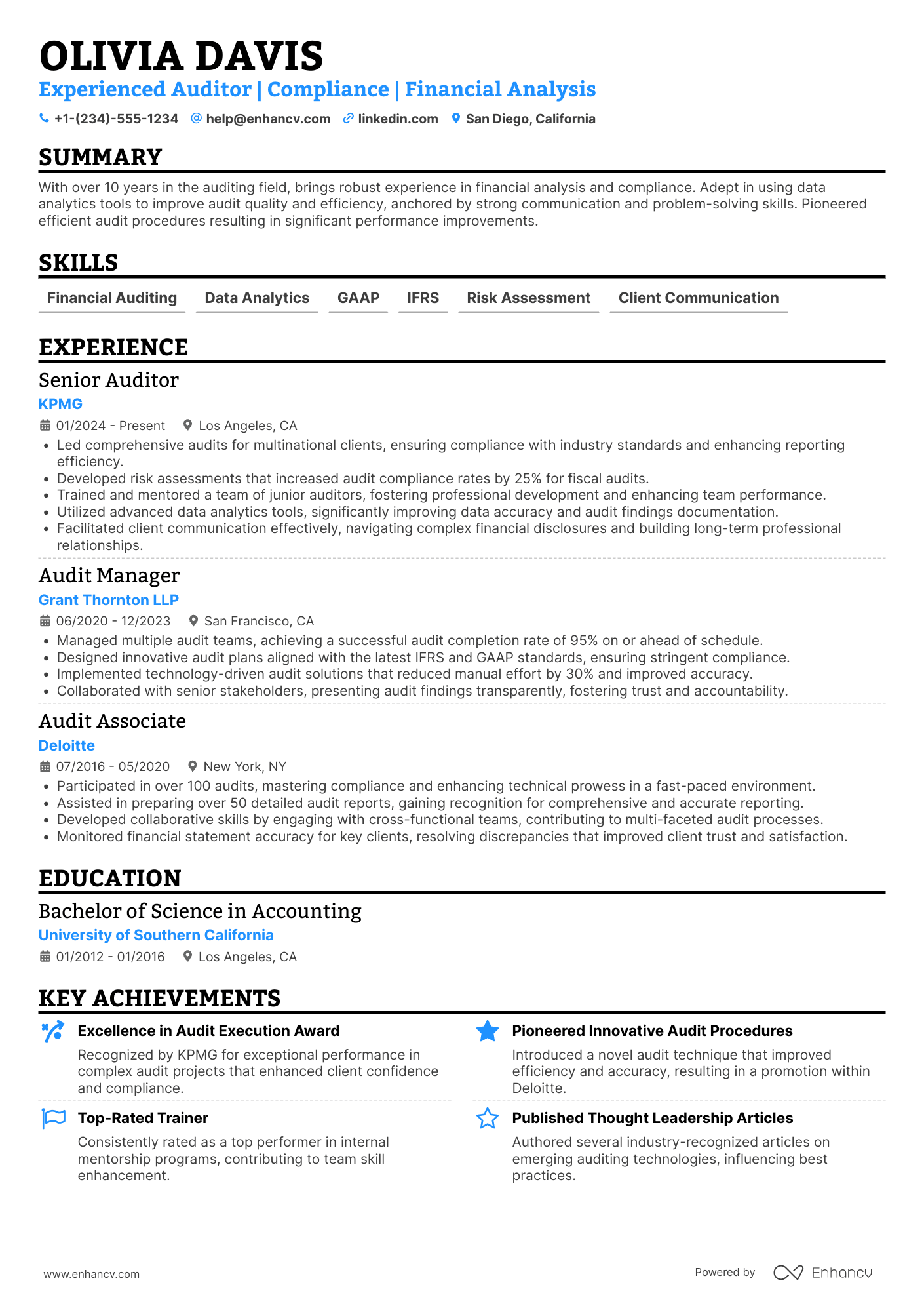 Big 4 Auditor Resume Example