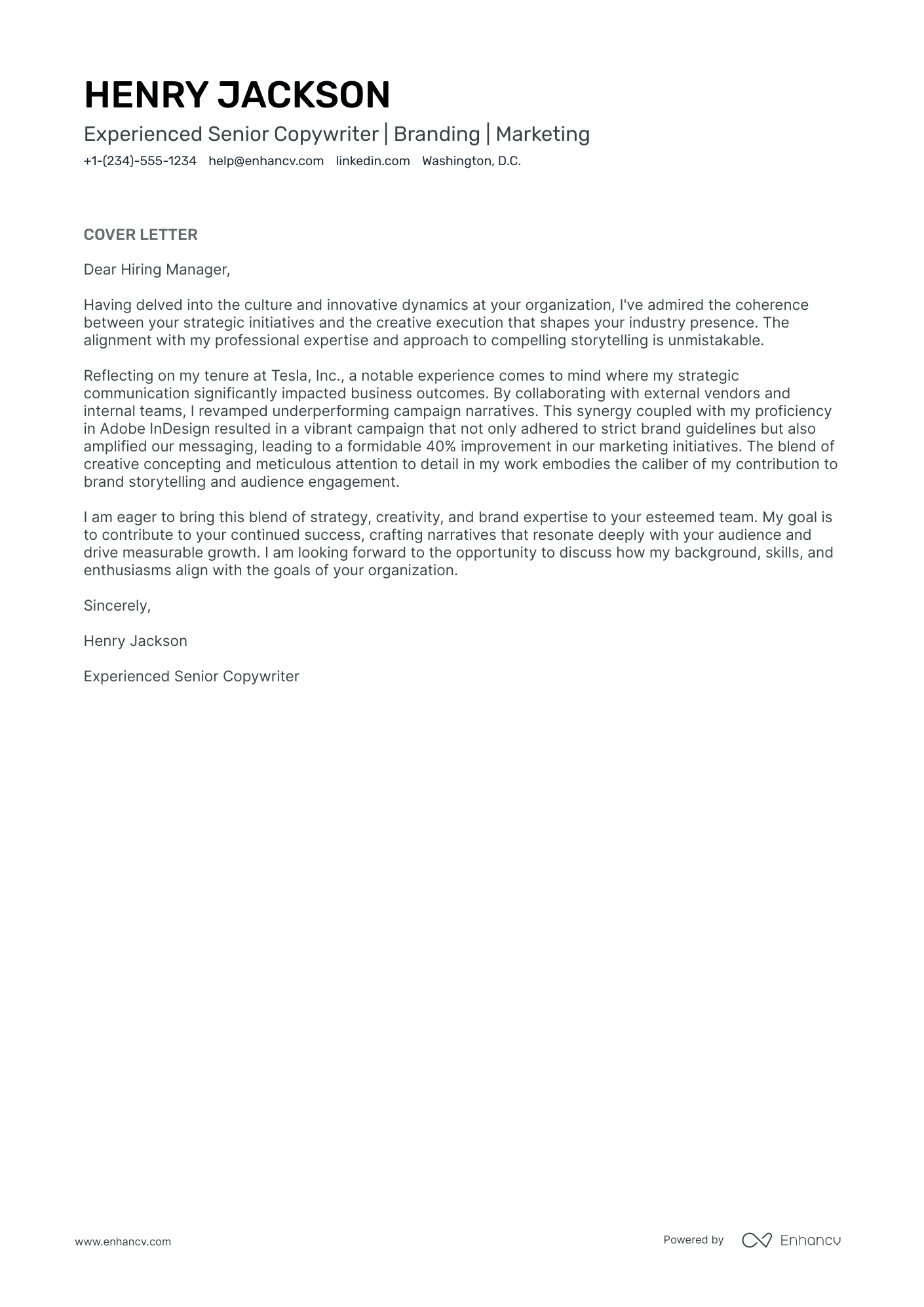Senior Copywriter Resume Example