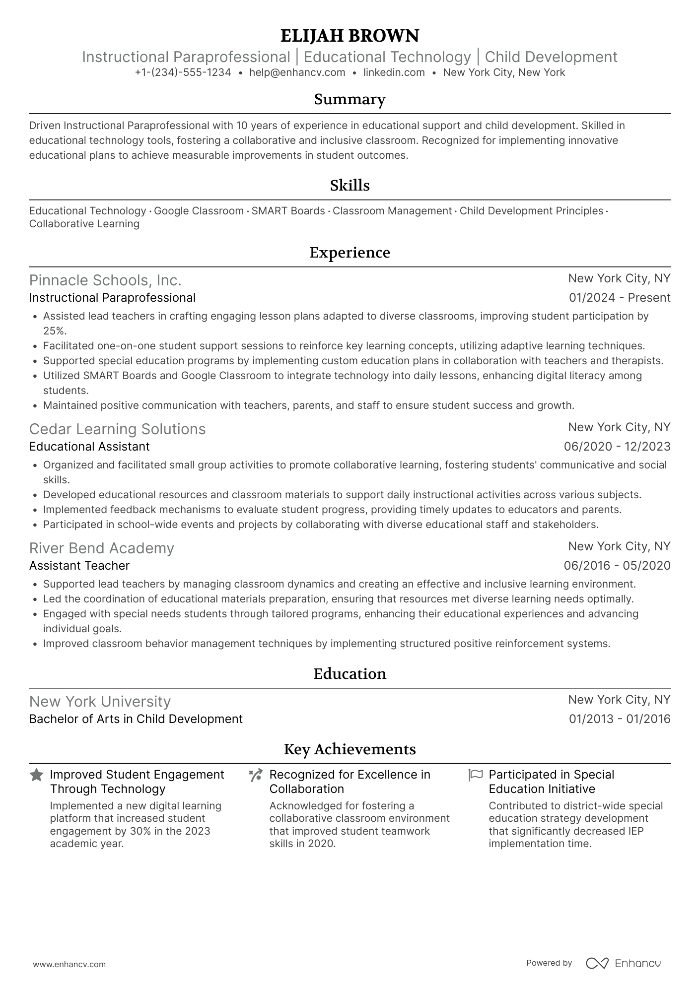 Instructional Paraprofessional Resume Example