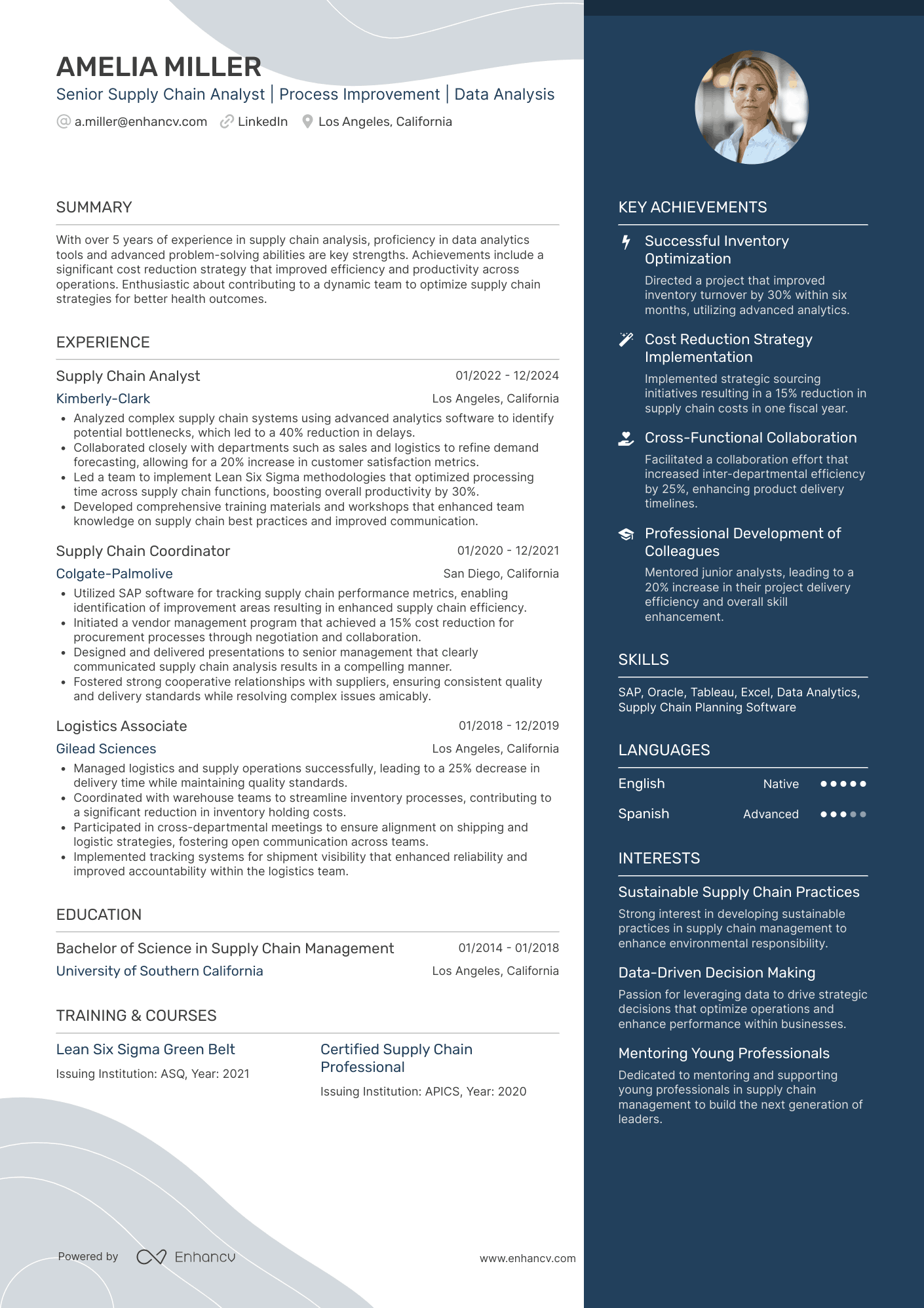 Senior Supply Chain Analyst Resume Example