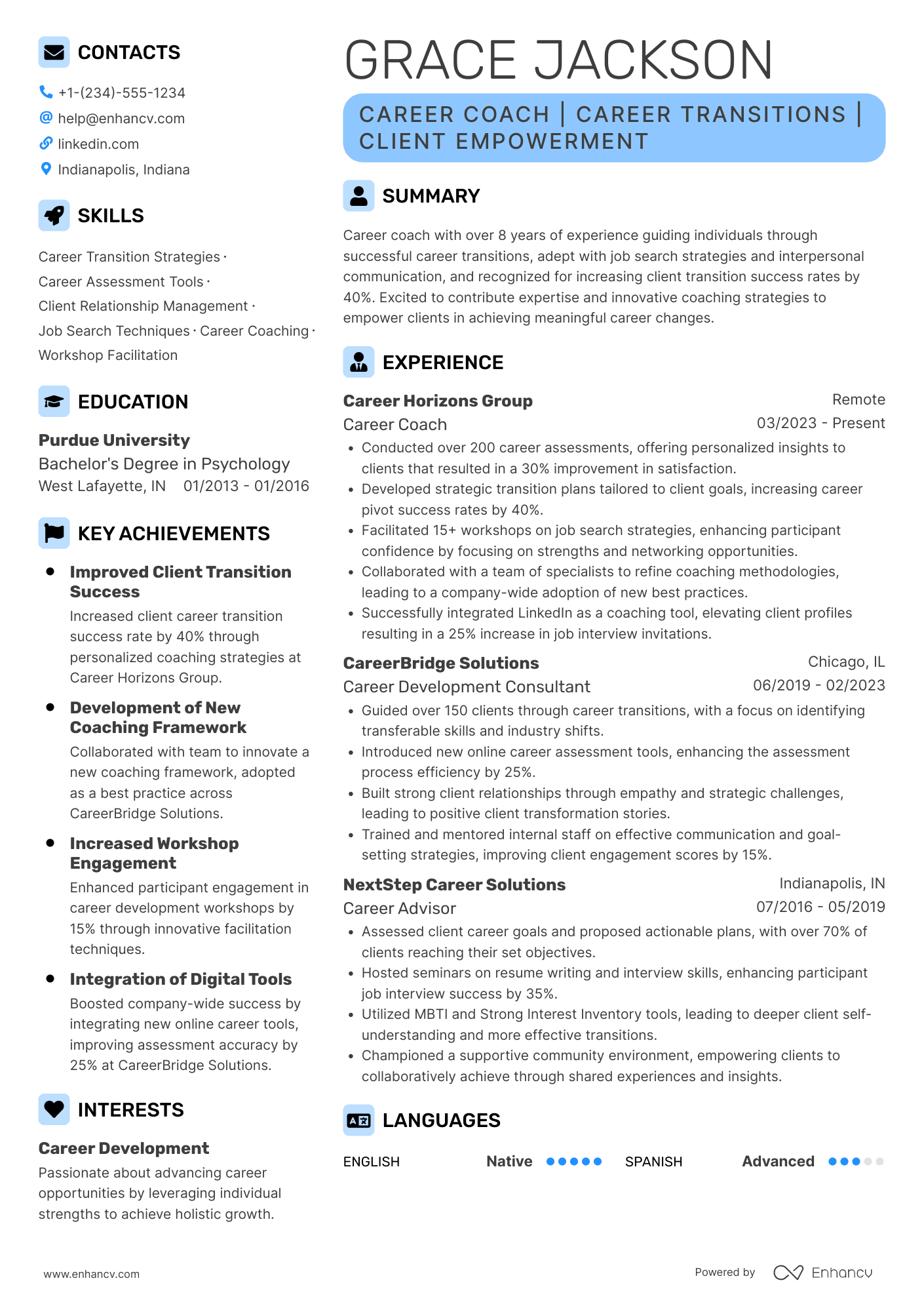 Career Change Coach Resume Example