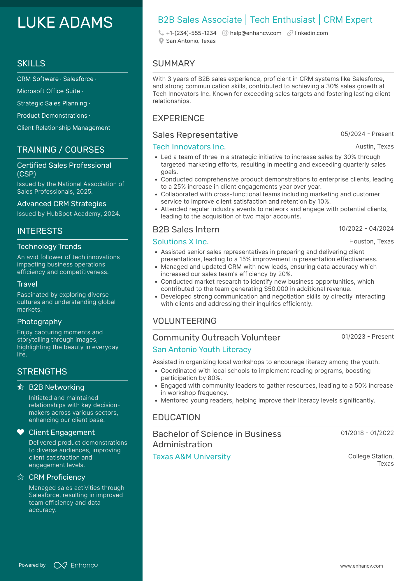 B2B Sales Associate Resume Example