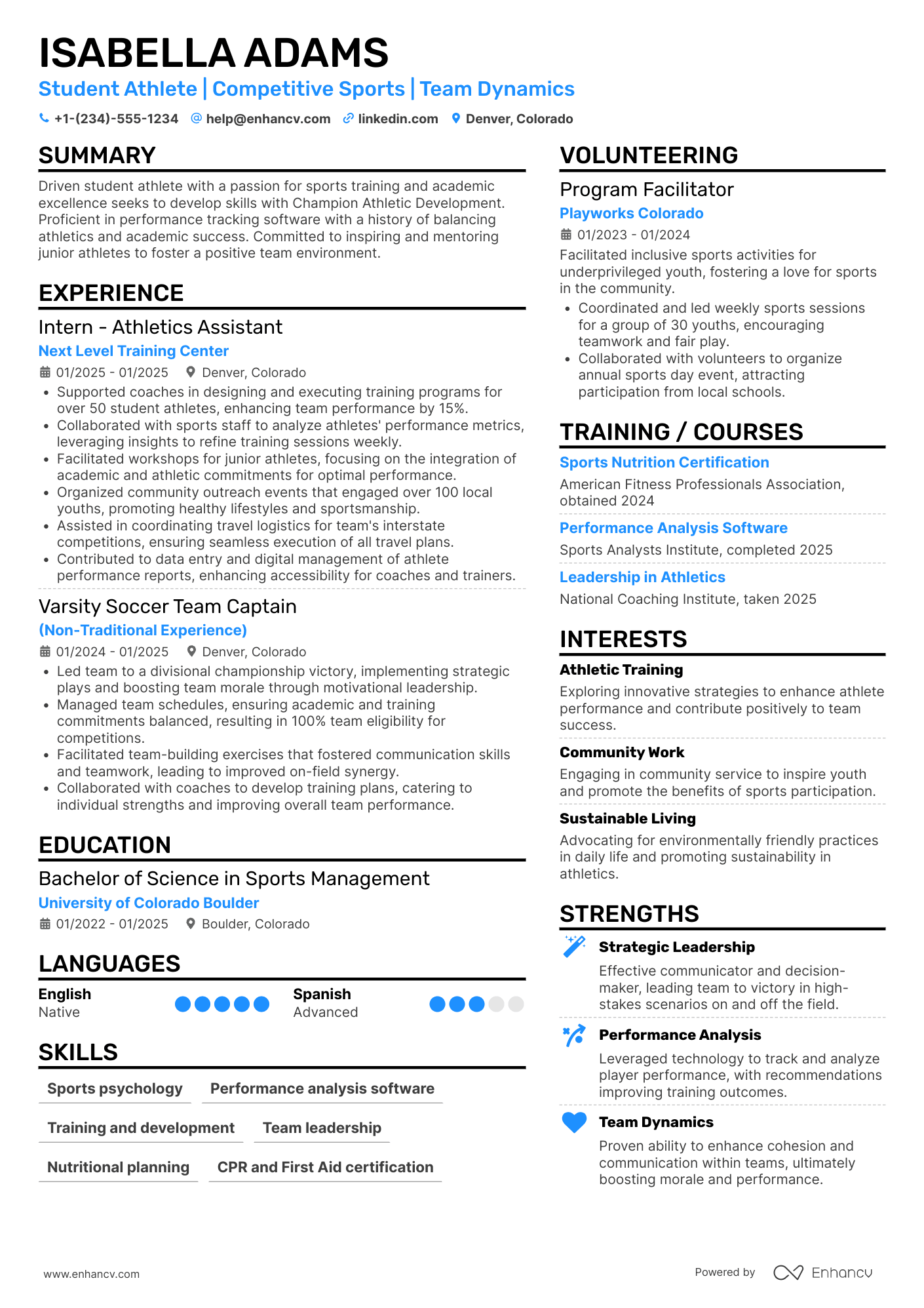 Student Athlete Resume Example