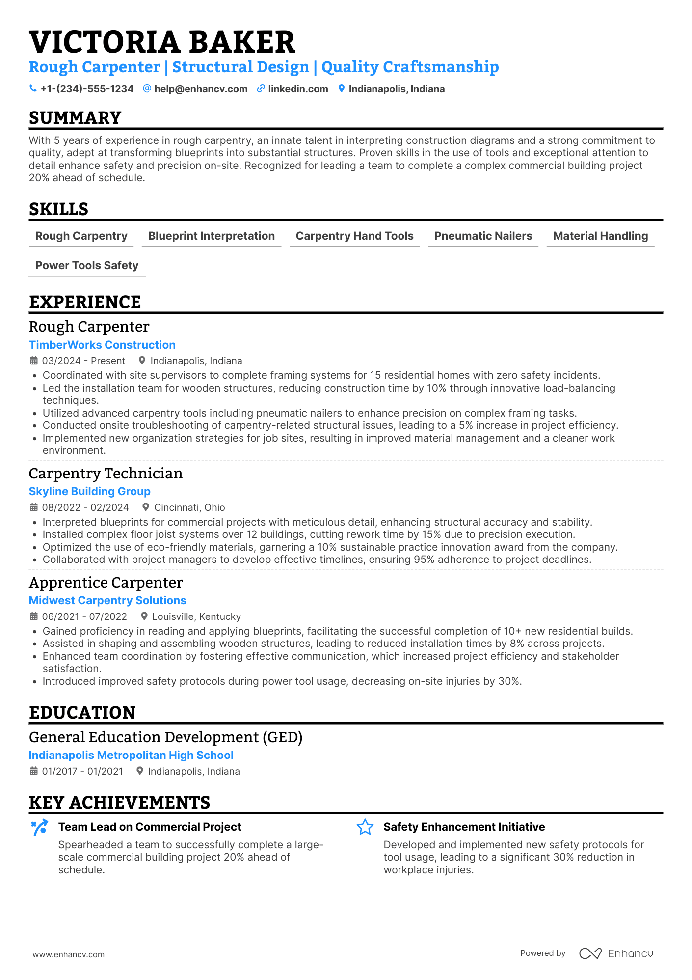 Rough Carpenter Resume Example