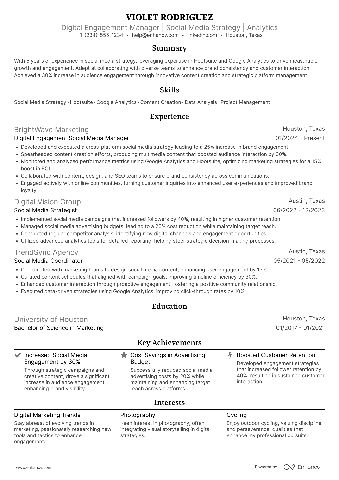 Digital Engagement Social Media Manager Resume Example