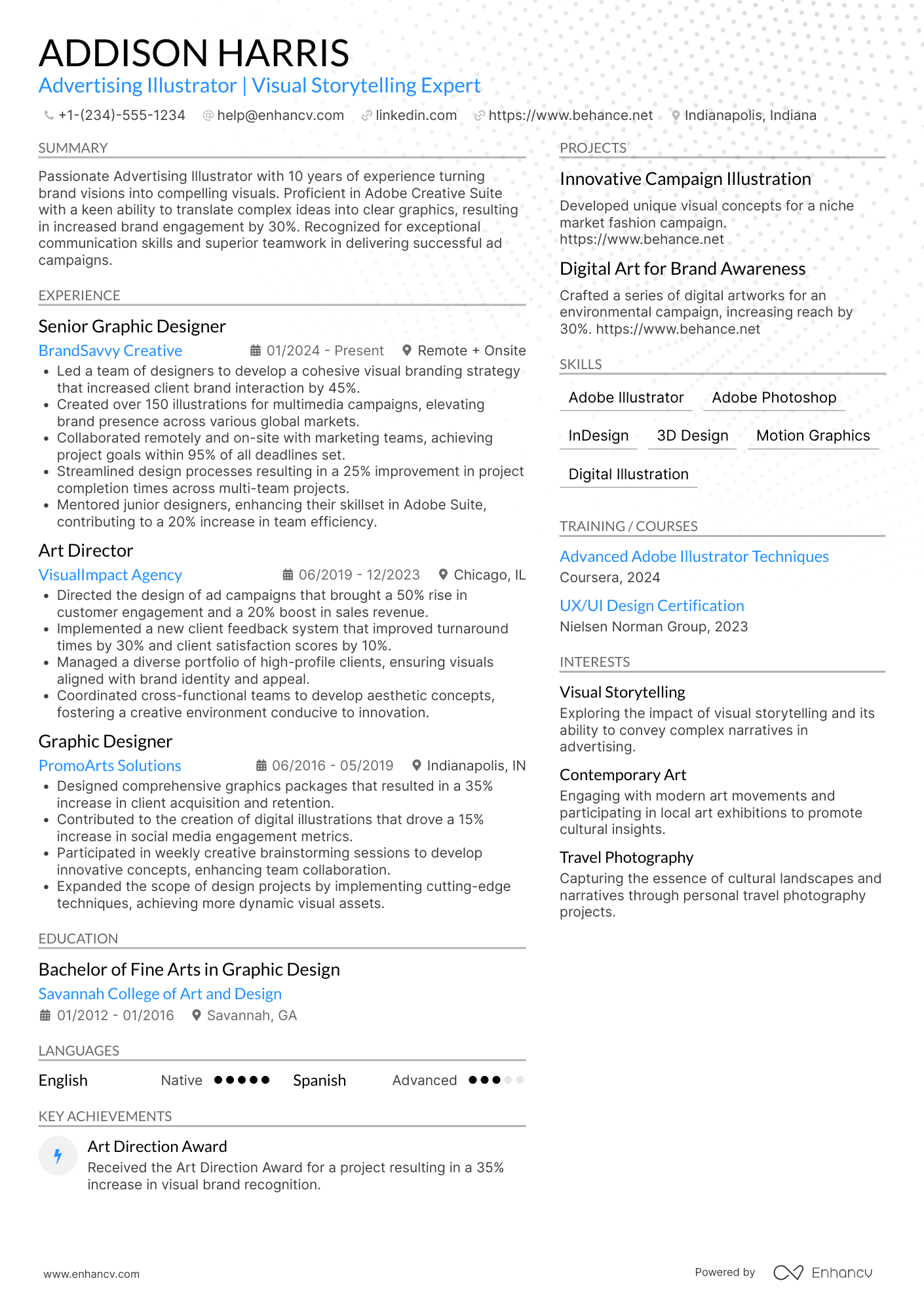 Advertising Illustrator Resume Example