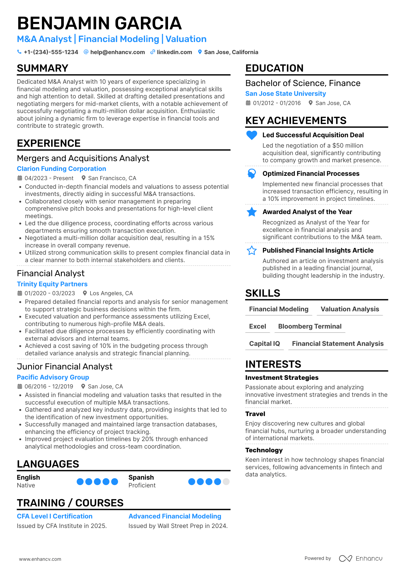 Investment Banking Mergers and Acquisitions Analyst Resume Example