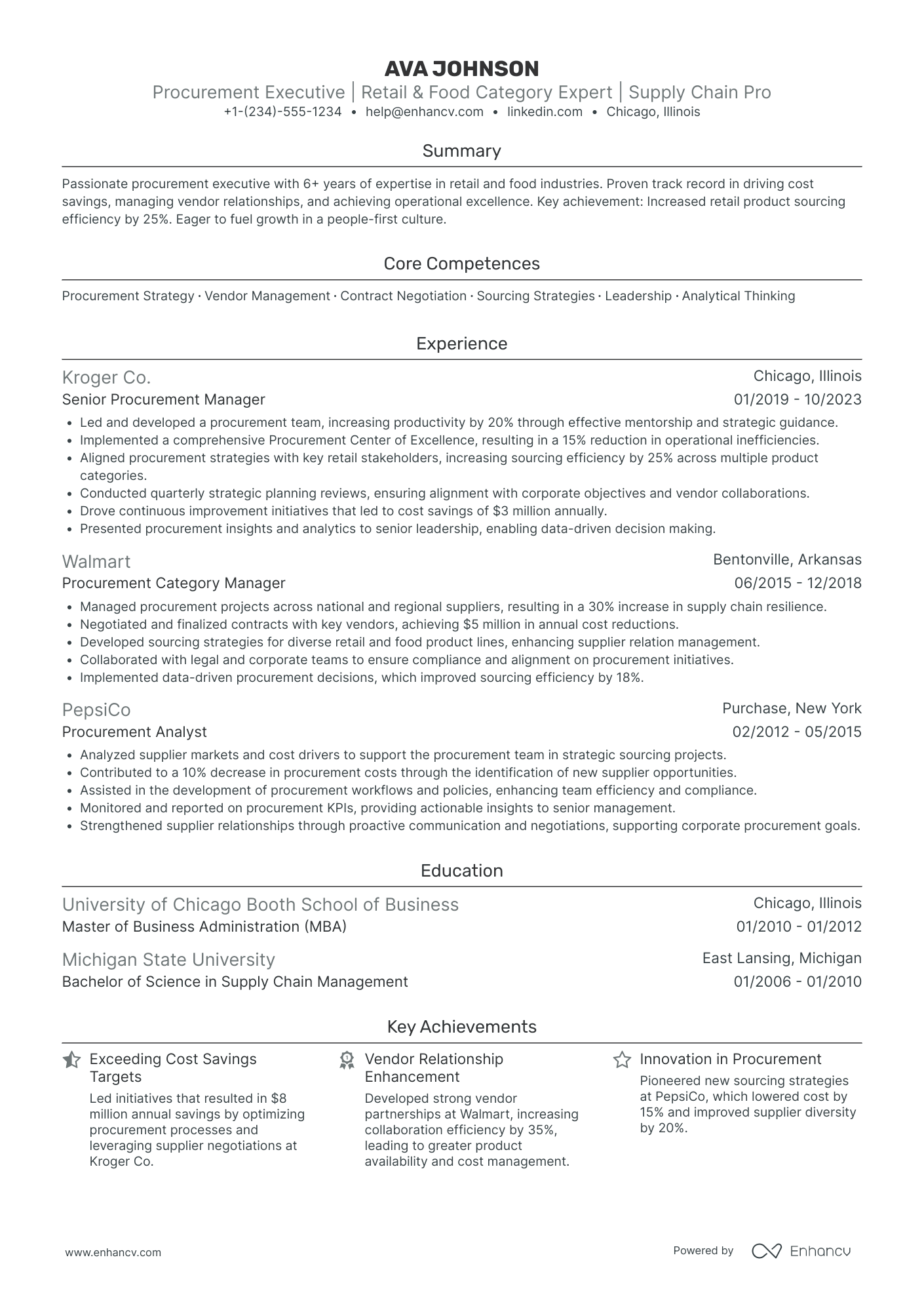 Chief Procurement Officer for Retail Resume Example
