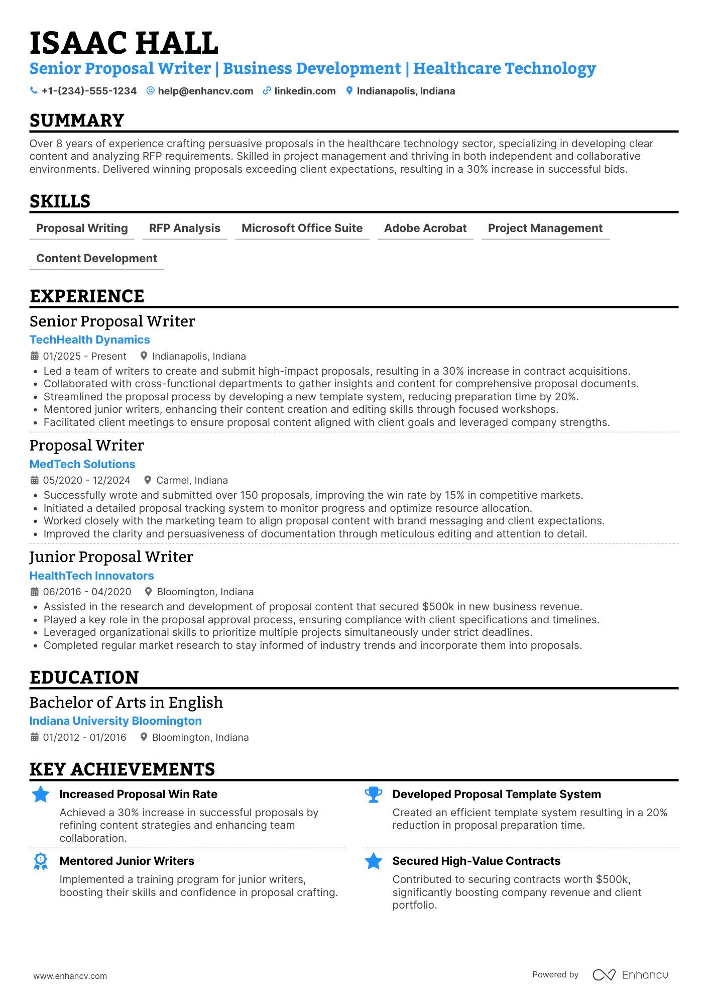 Proposal Writer Resume Example
