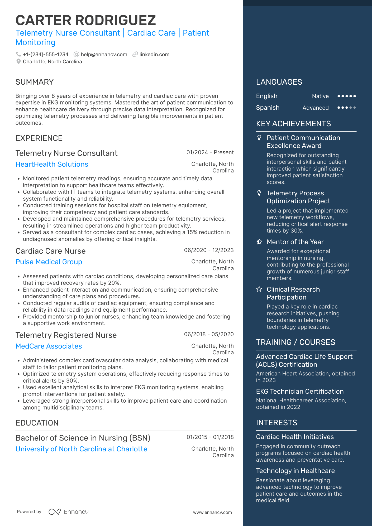Telemetry Nurse Consultant Resume Example