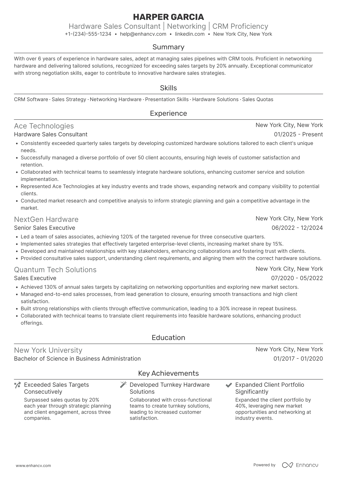 Hardware Sales Consultant Resume Example