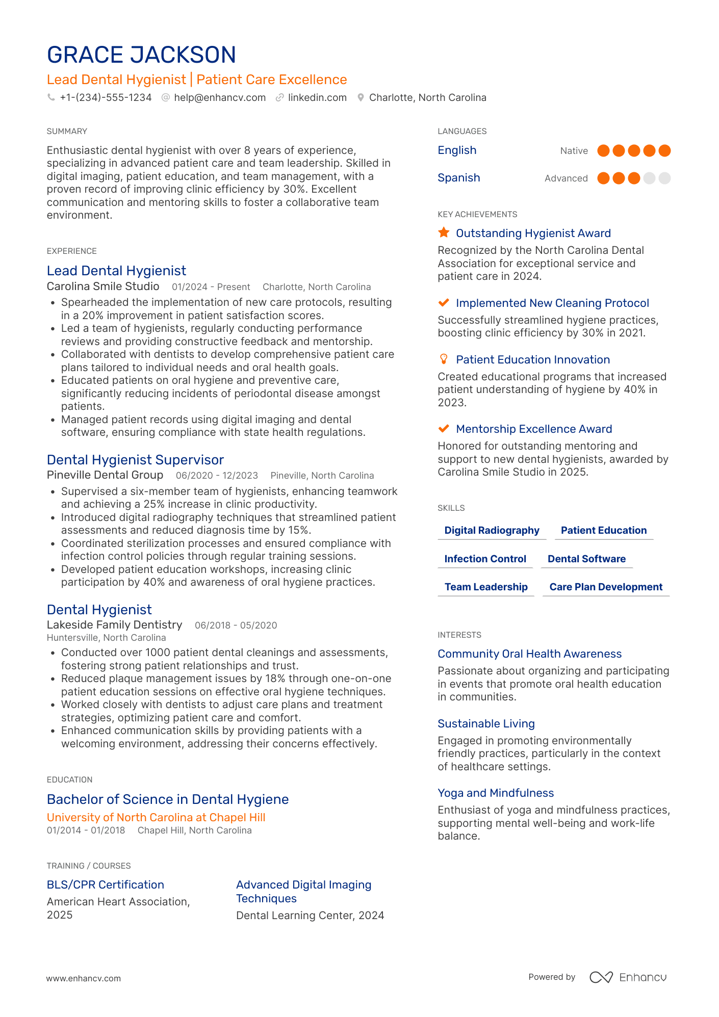 Lead Dental Hygienist Resume Example
