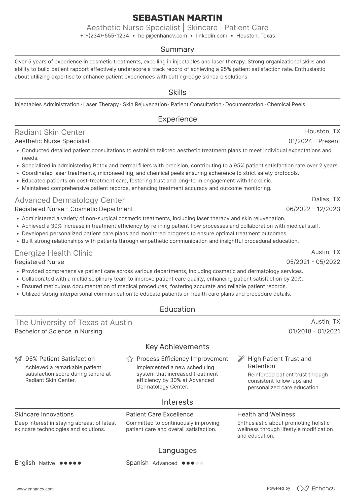 Aesthetic Nurse Specialist Resume Example