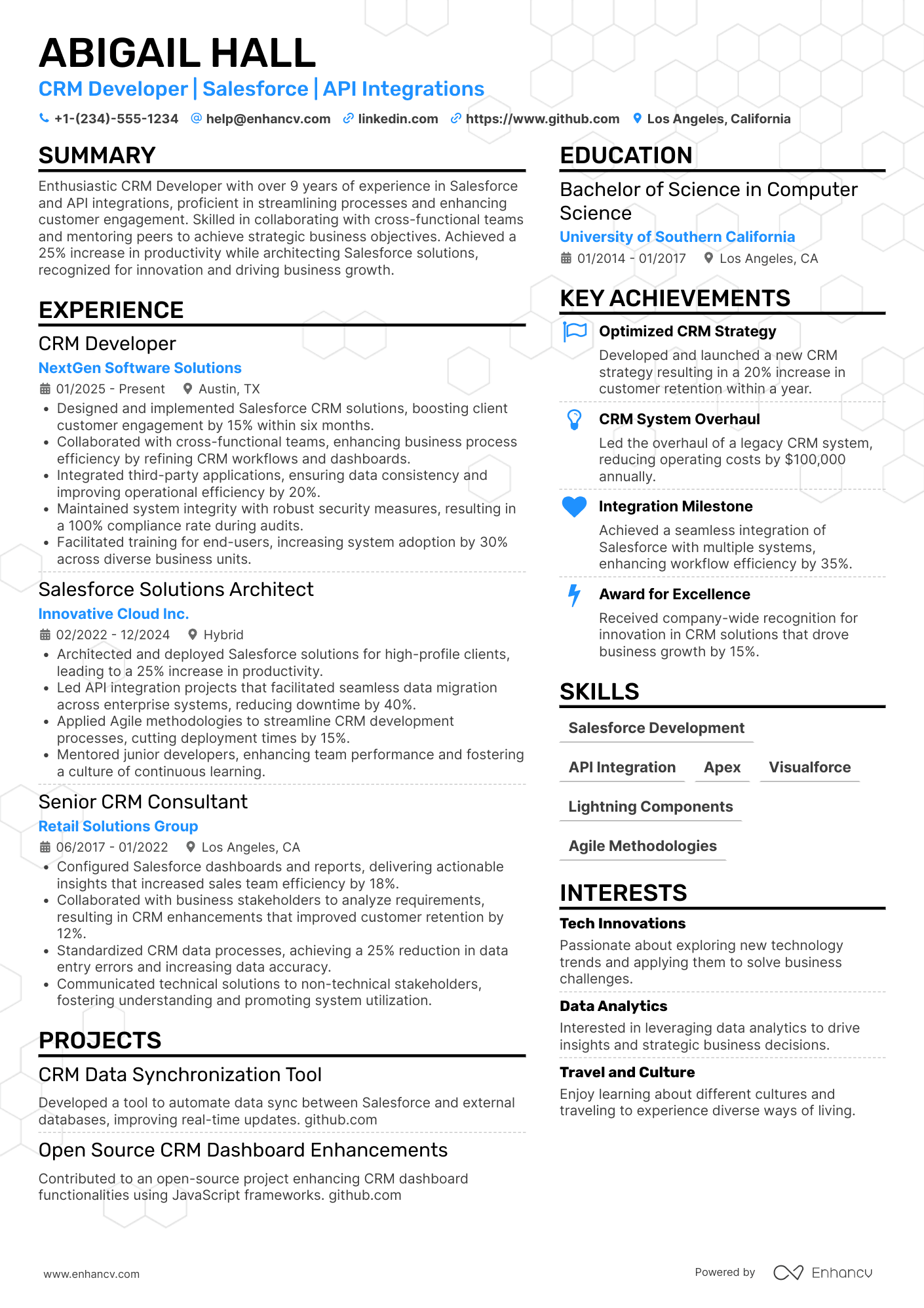 CRM Developer Resume Example