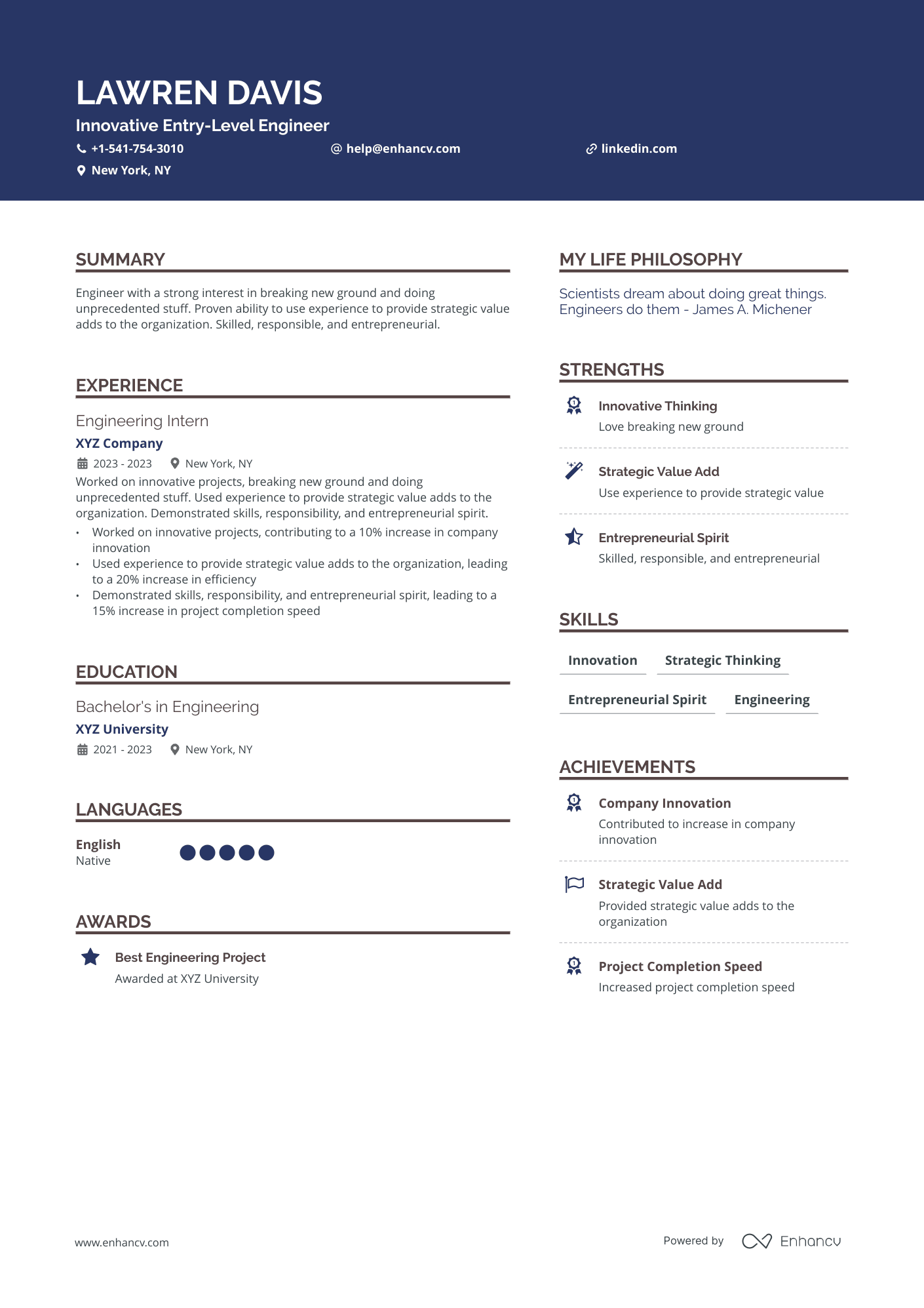 Entry Level Engineering Resume Example