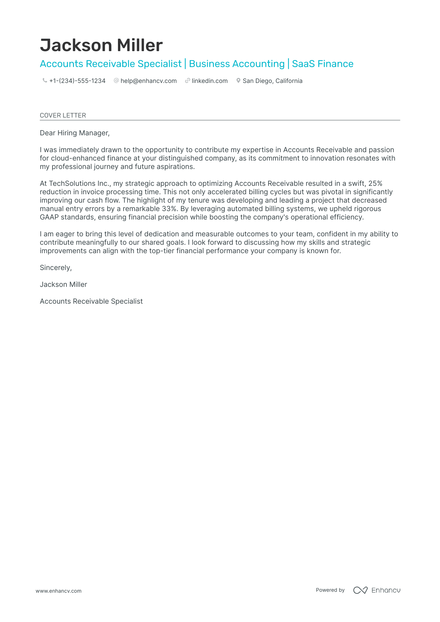 Accounts Receivable Resume Example
