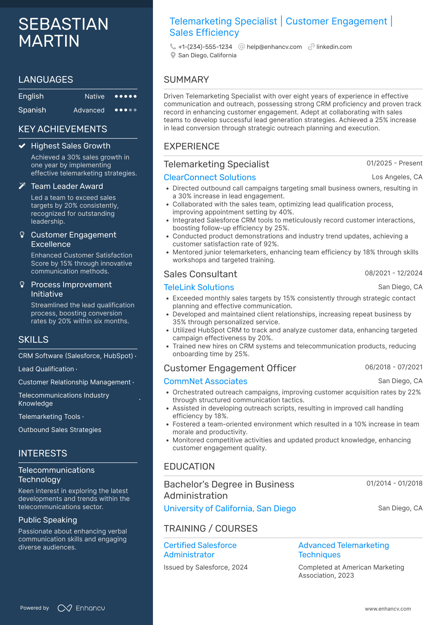 Telemarketing Resume Example