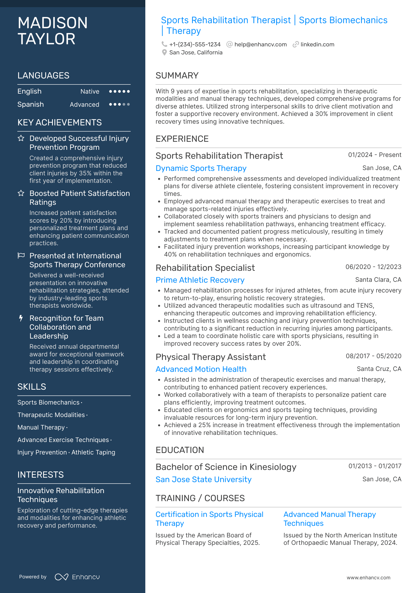 Sports Rehabilitation Therapist Resume Example