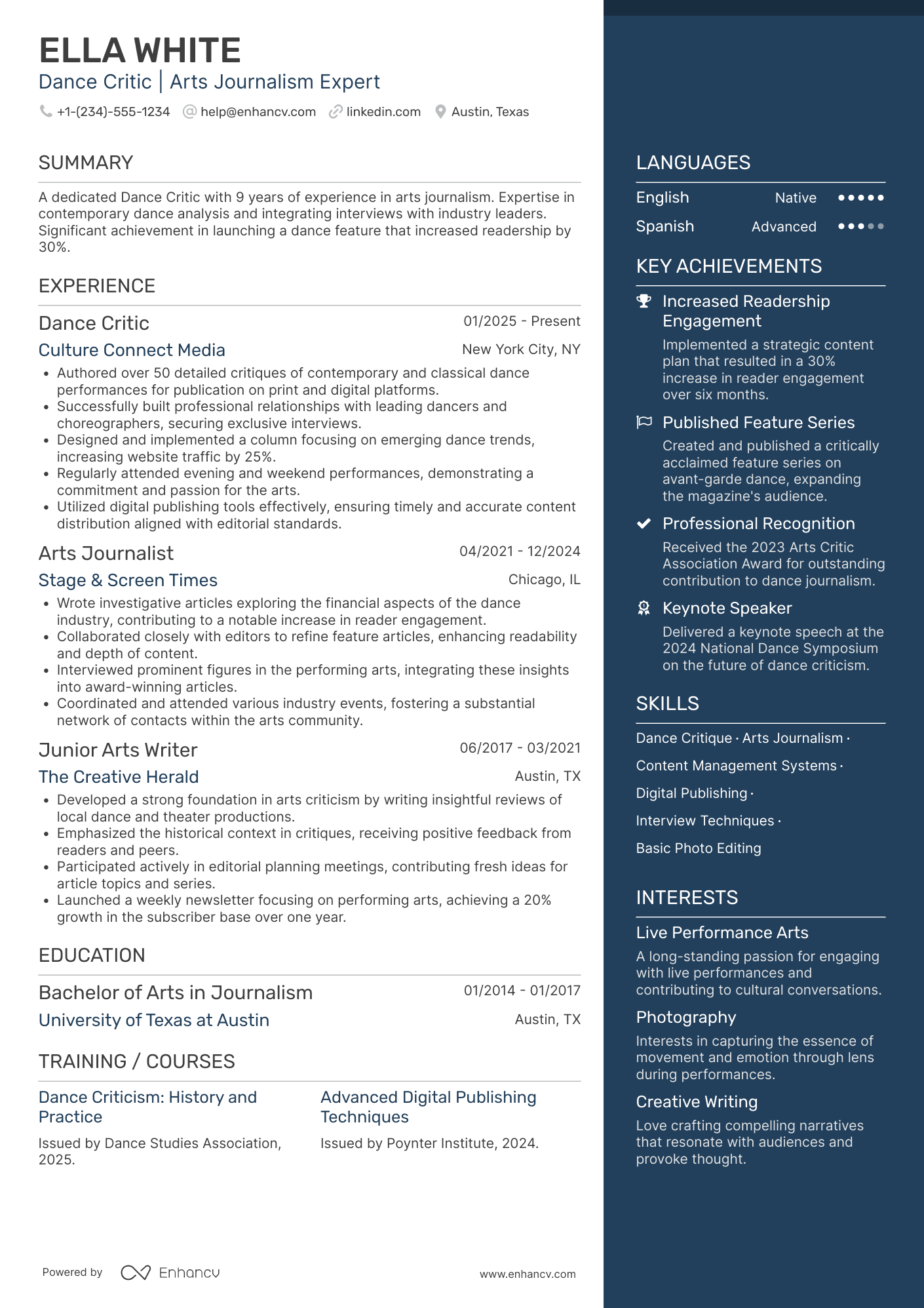 Dance Critic Resume Example