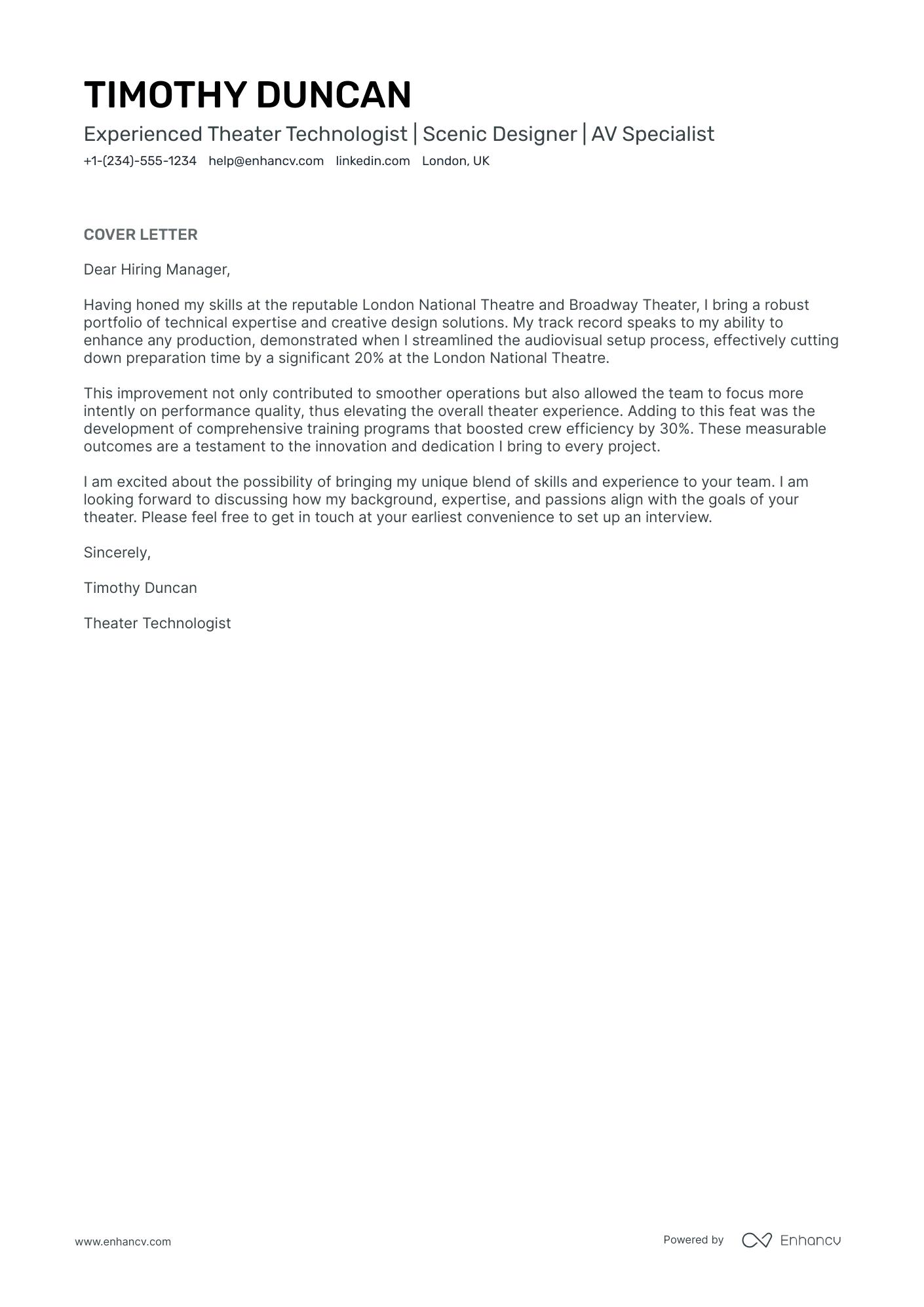 Technical Theatre Resume Example