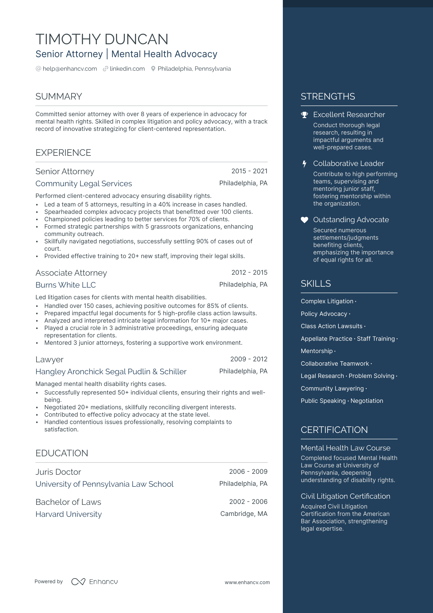 Senior Attorney Resume Example