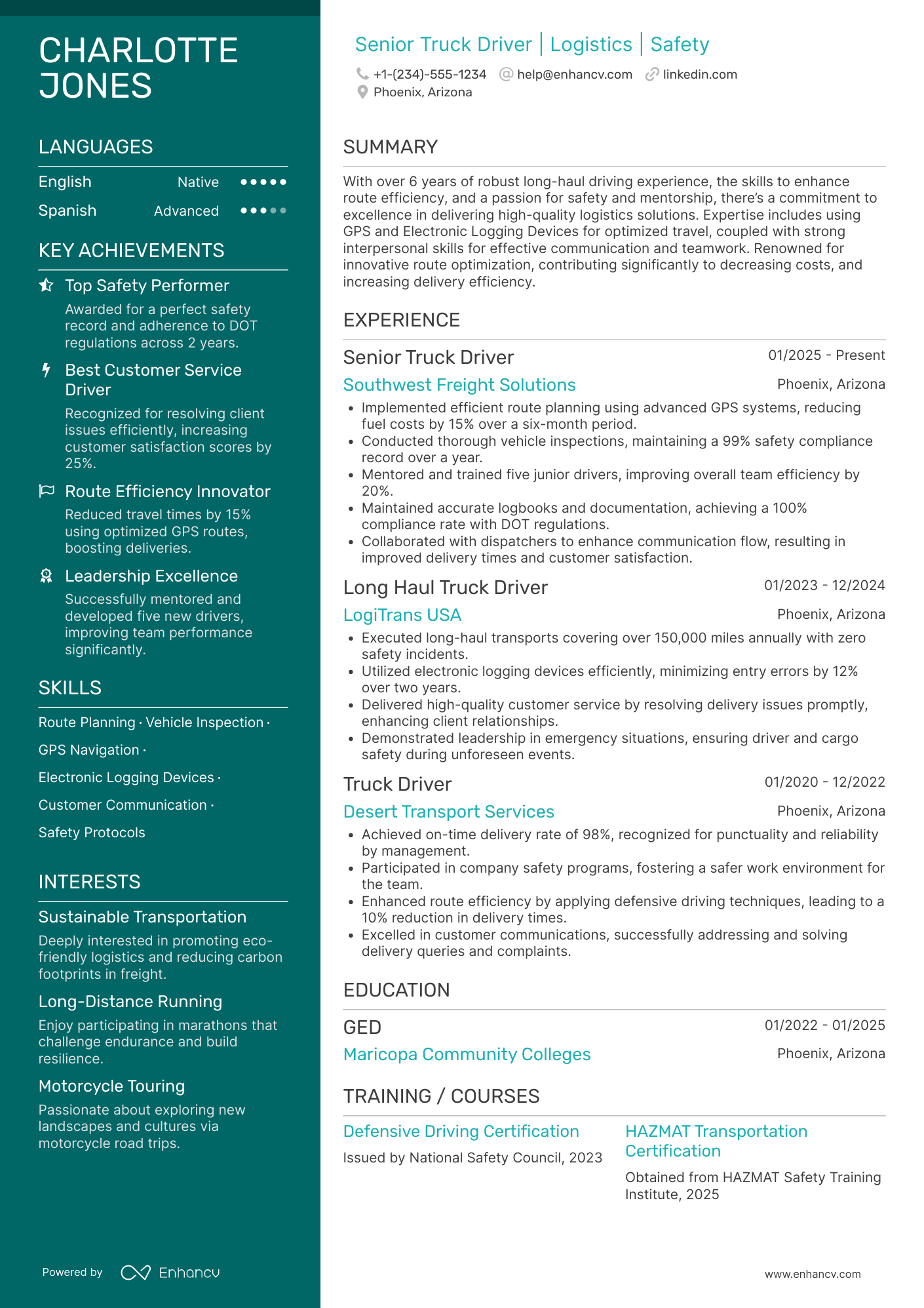 Senior Truck Driver Resume Example