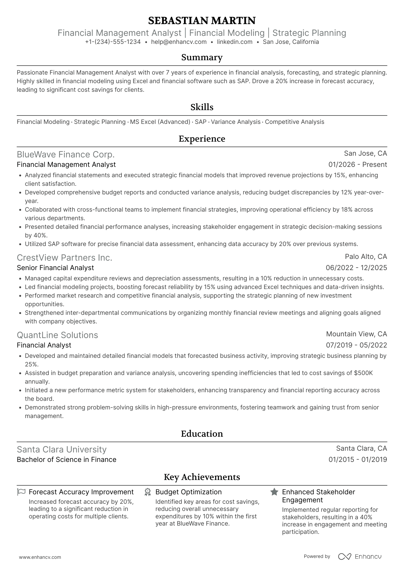 Financial Management Analyst Resume Example