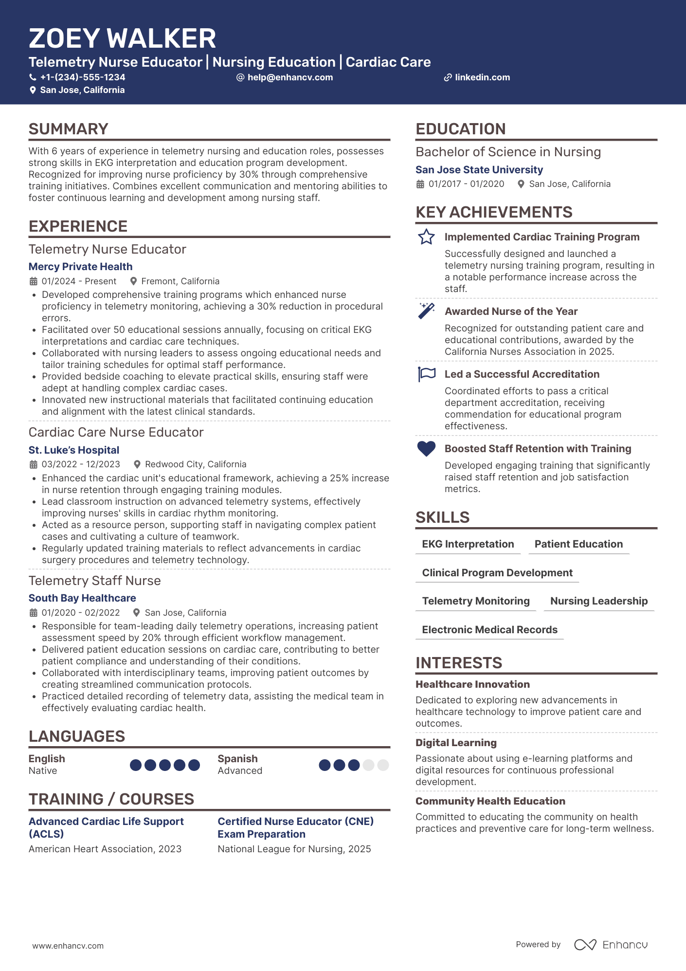 Telemetry Nurse Educator Resume Example