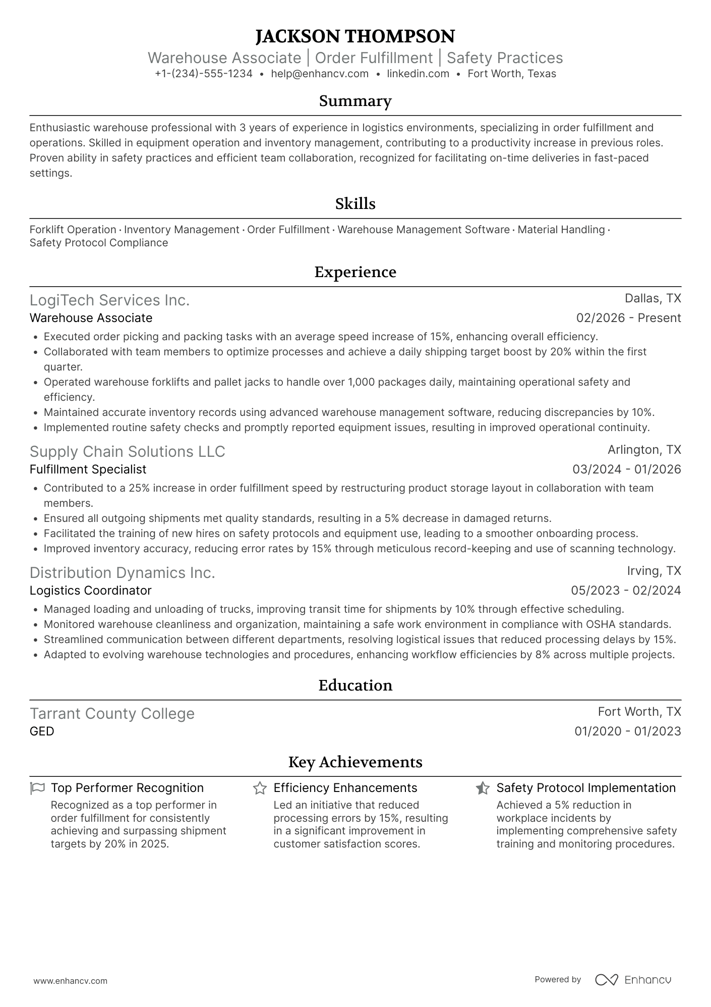 Amazon Warehouse Associate Resume Example
