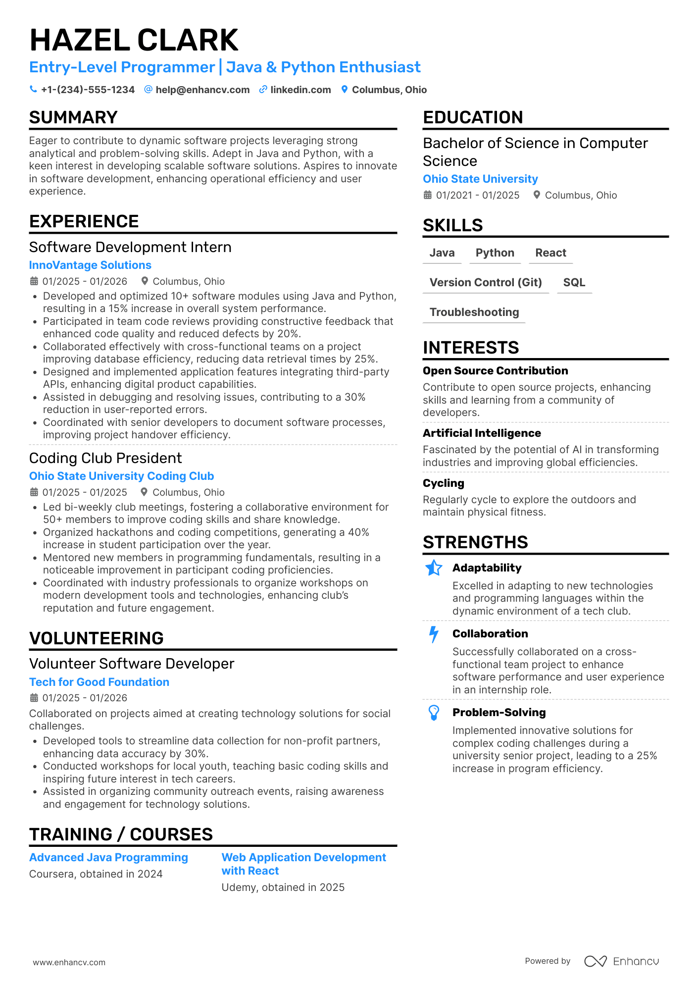 Entry Level Programmer Resume Example