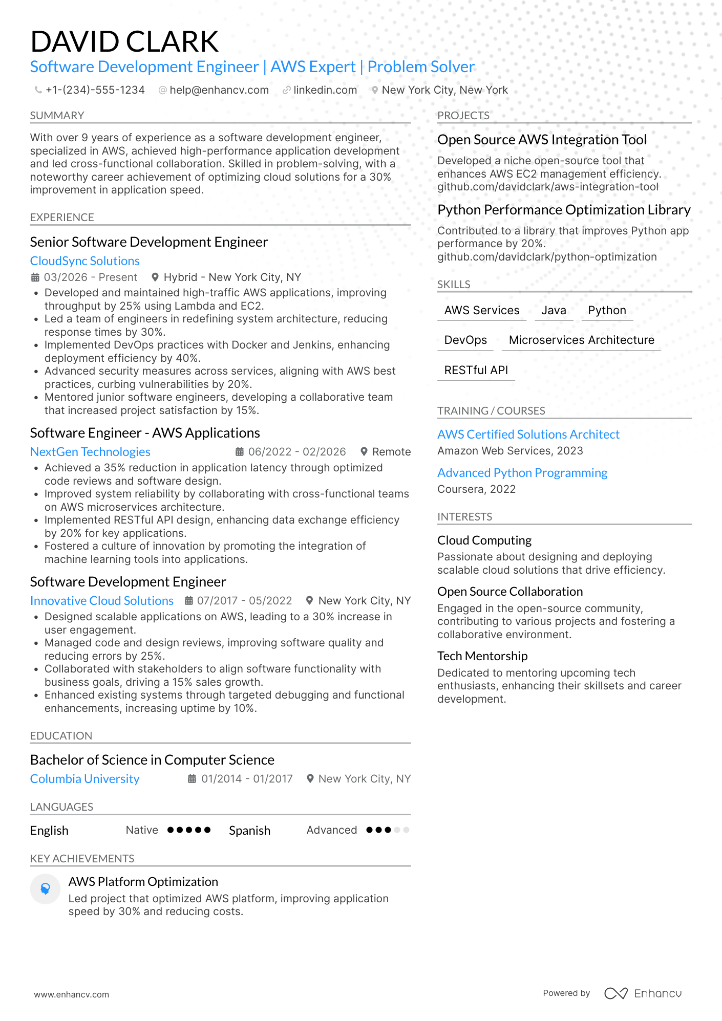 Experienced Amazon Software Development Engineer Resume Example