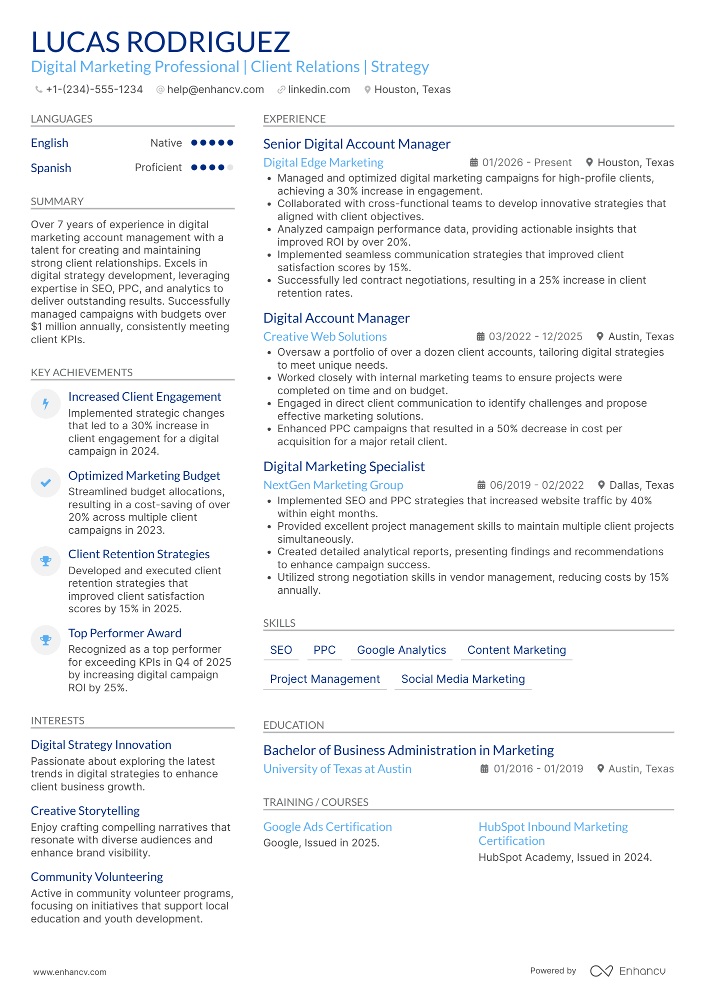 Digital Account Manager Resume Example