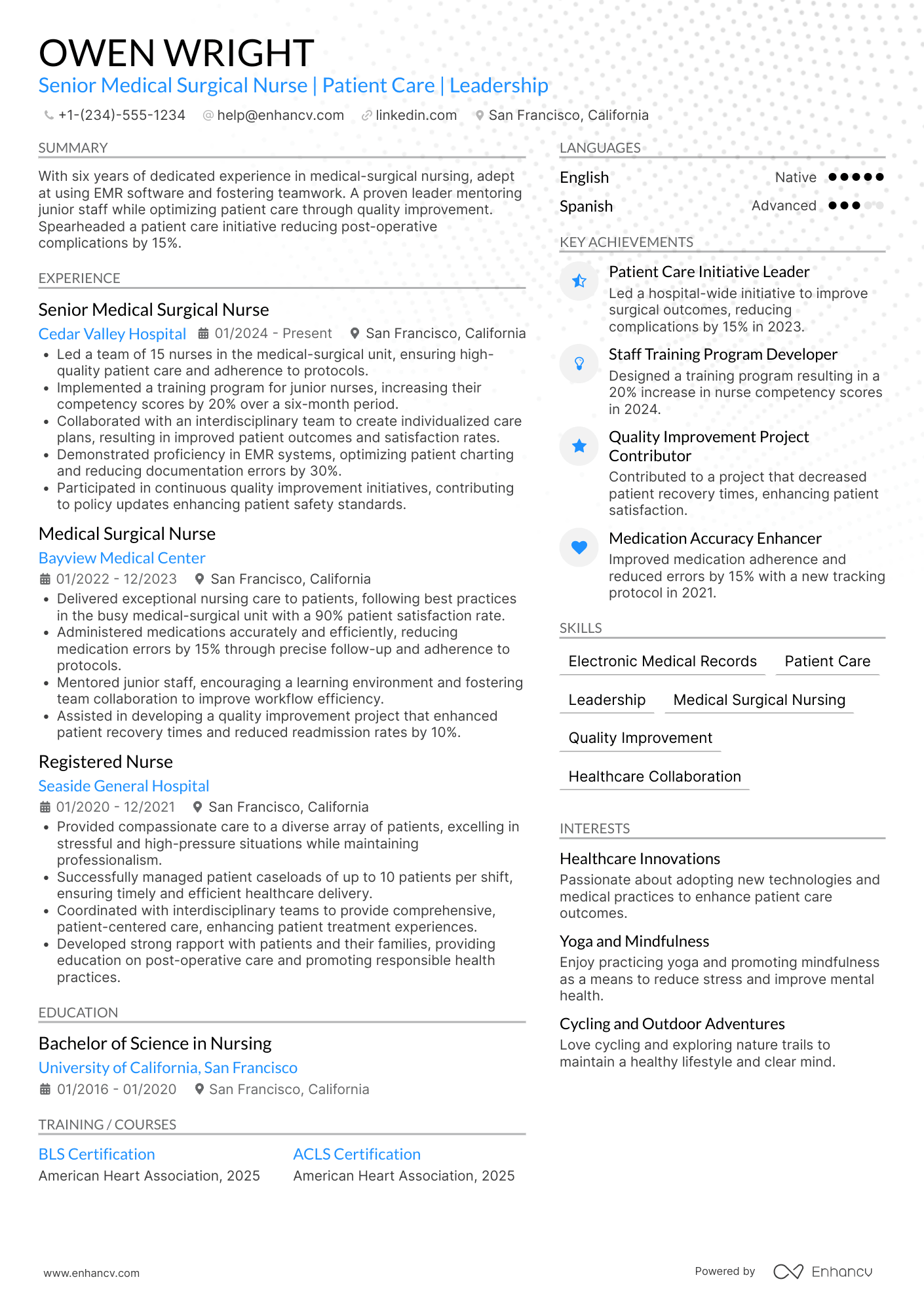 Senior Medical Surgical Nurse Resume Example