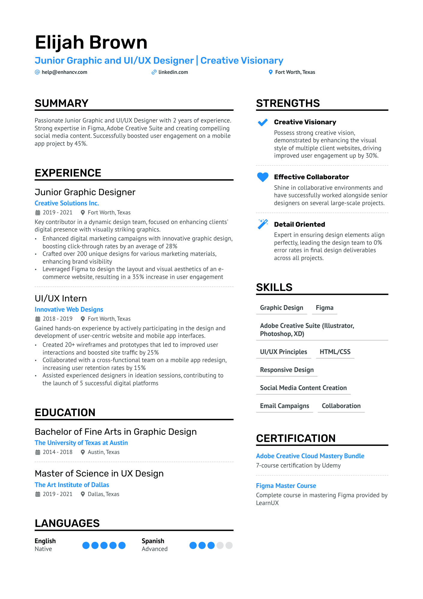 Junior UX Designer Resume Example