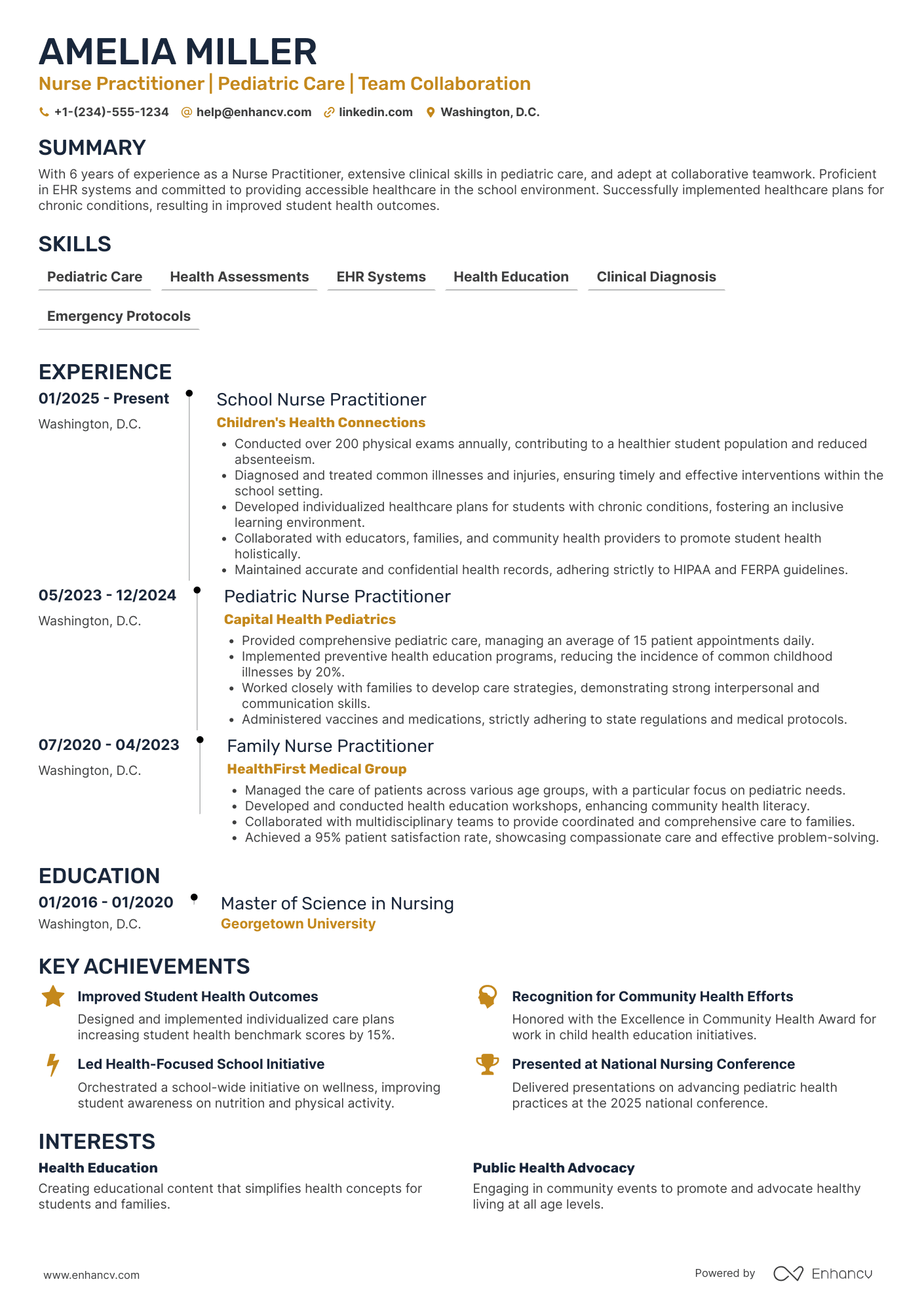School Nurse Practitioner Resume Example