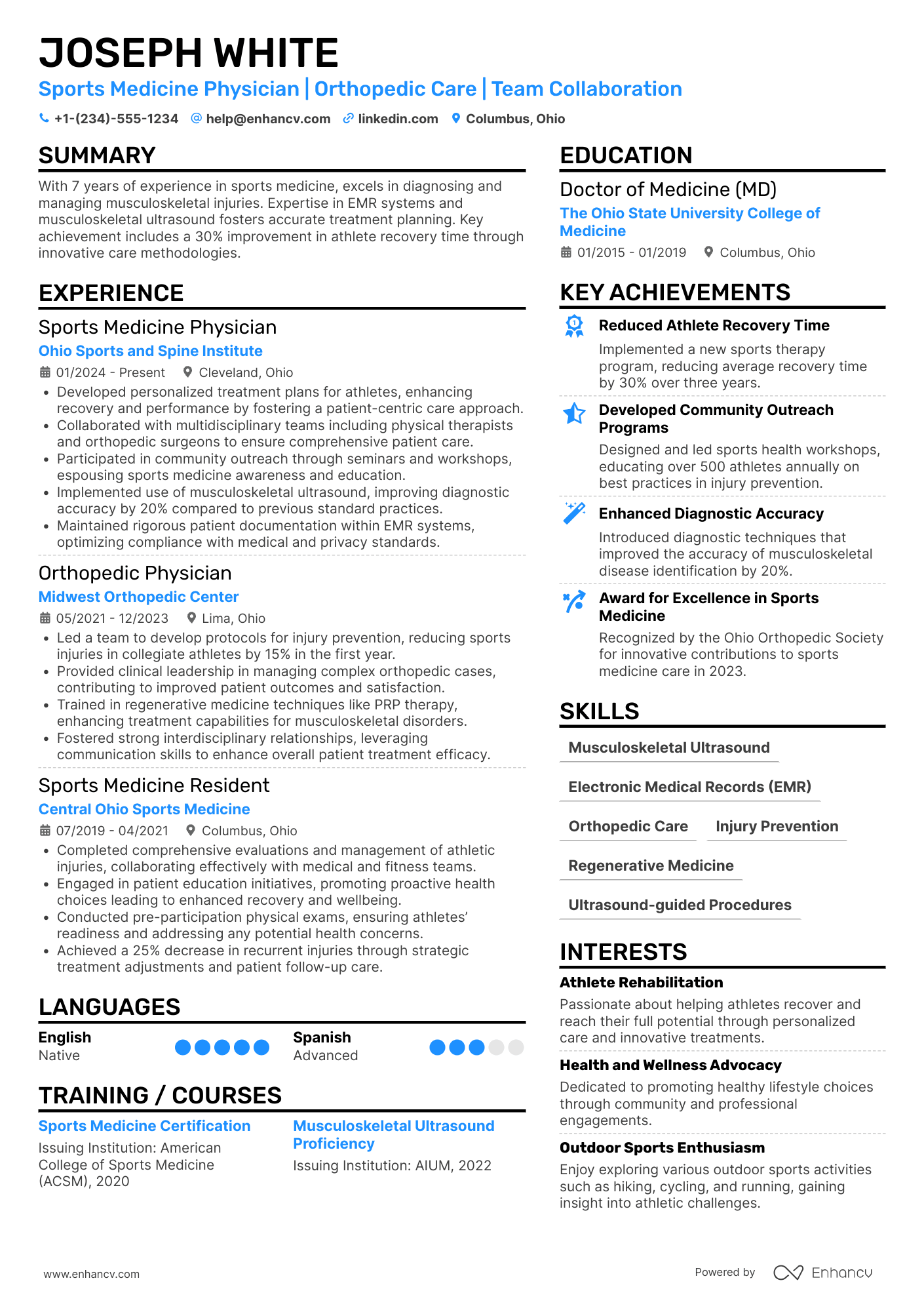 Sports Medicine Physician Resume Example