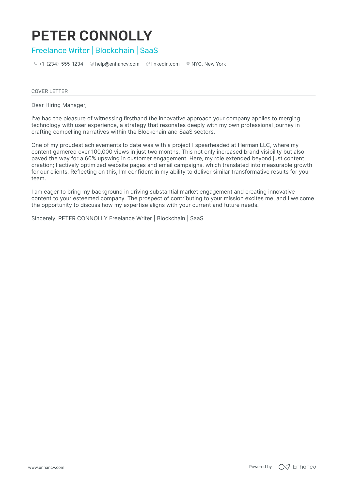 Freelance Writer Resume Example