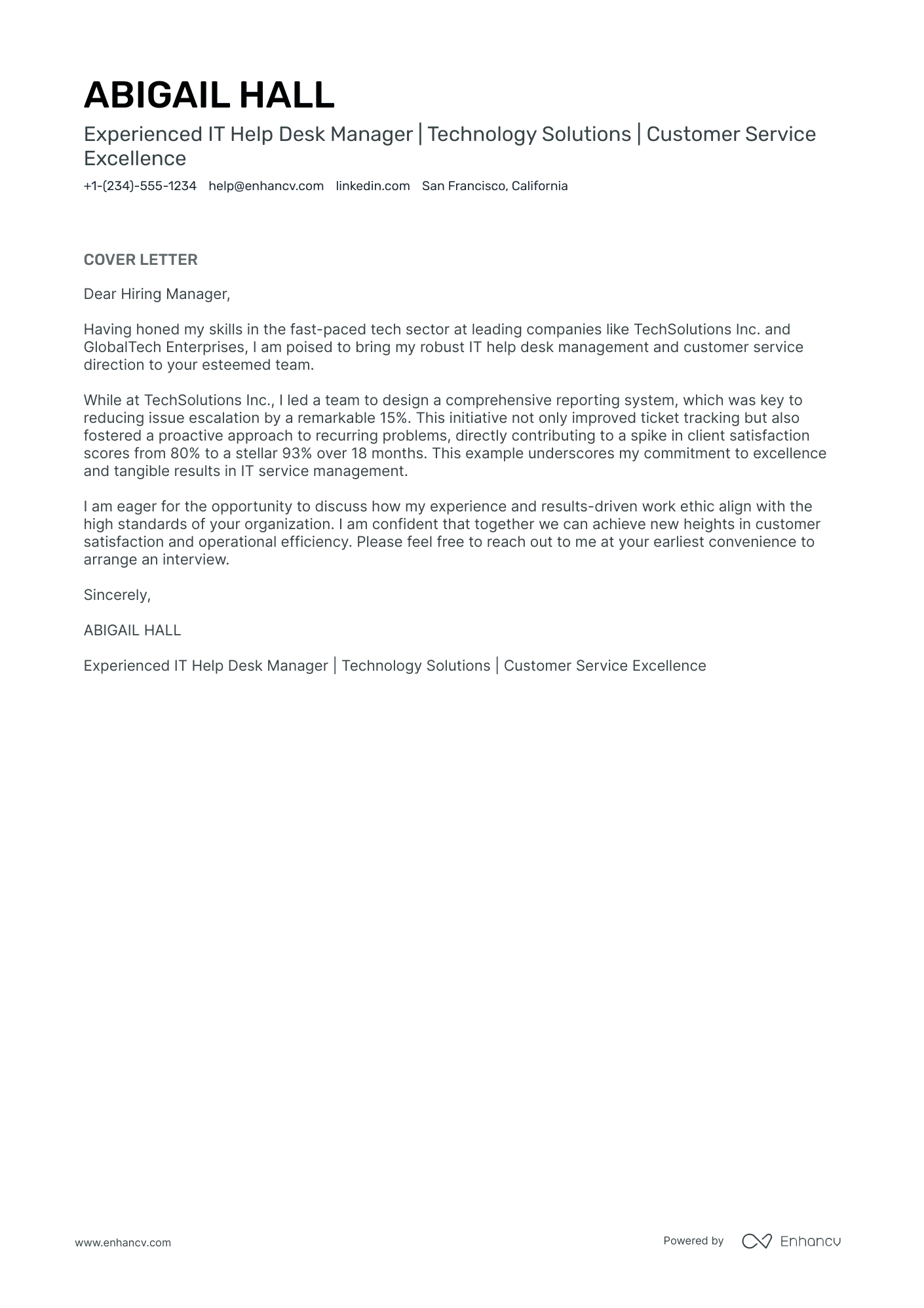 Help Desk Manager Resume Example