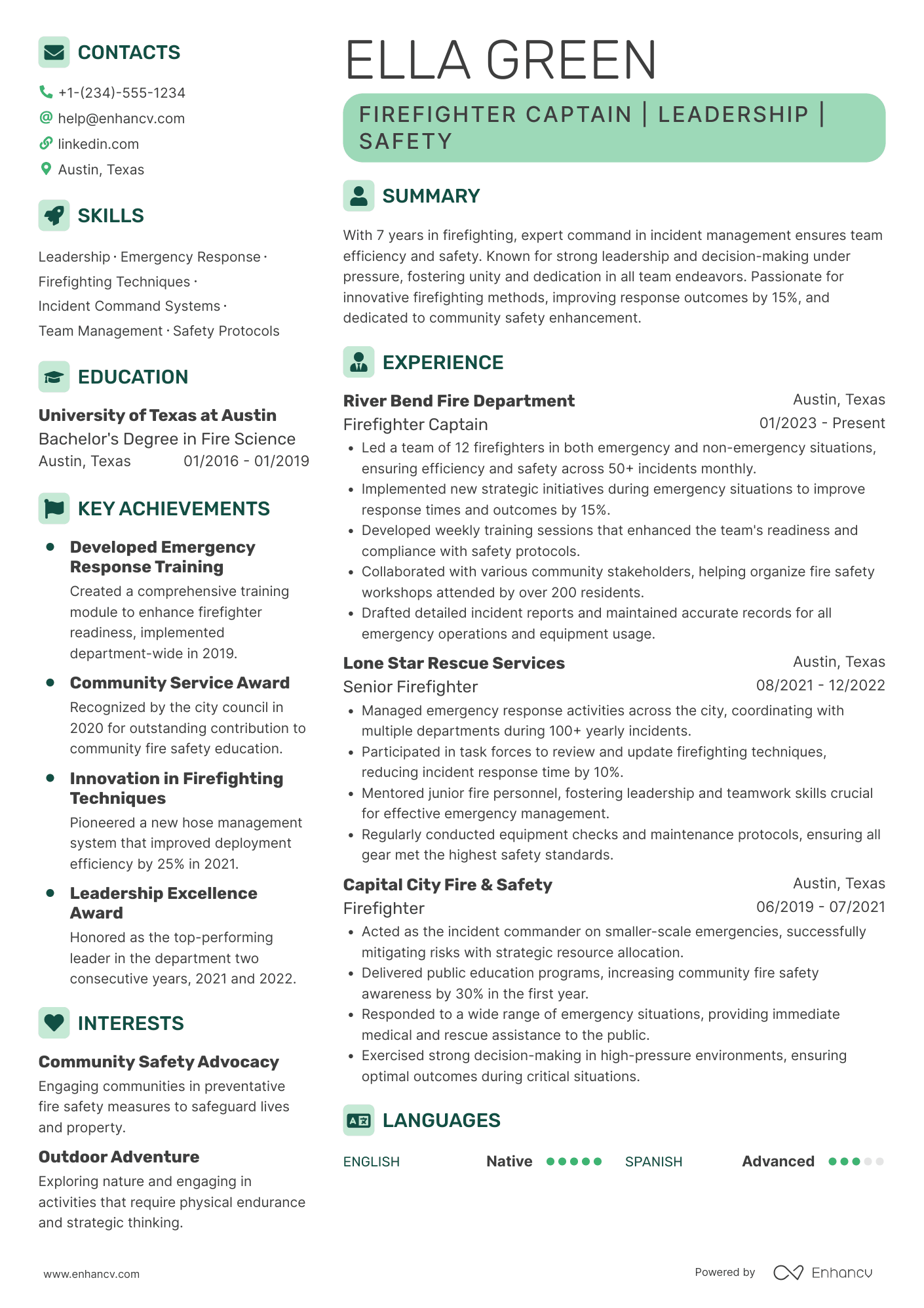 Firefighter Captain Resume Example