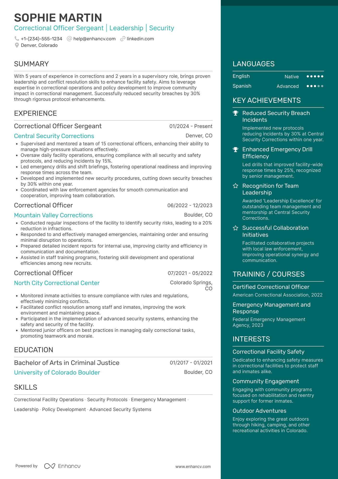 Correctional Officer Sergeant Resume Example