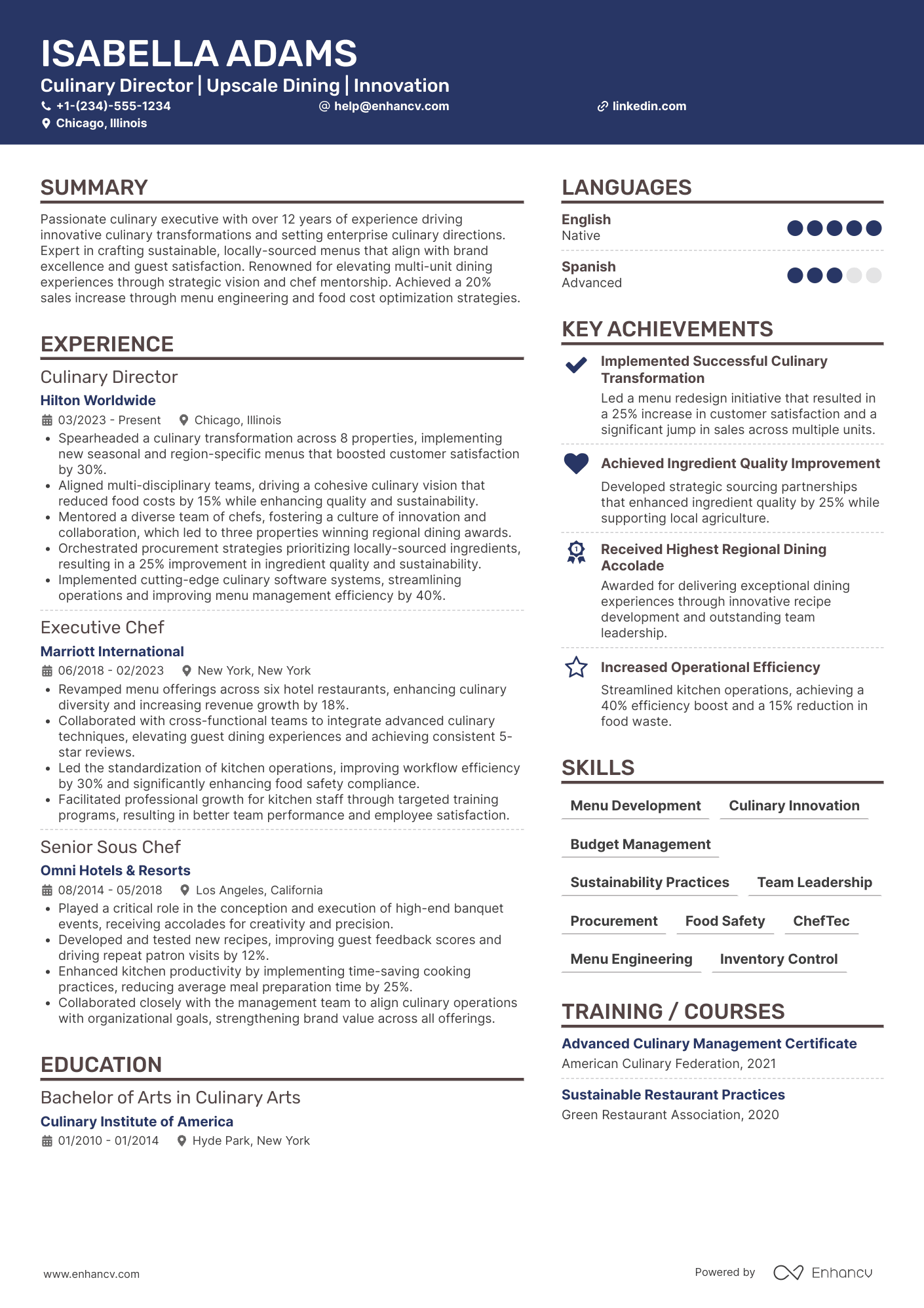 Culinary Director Resume Example