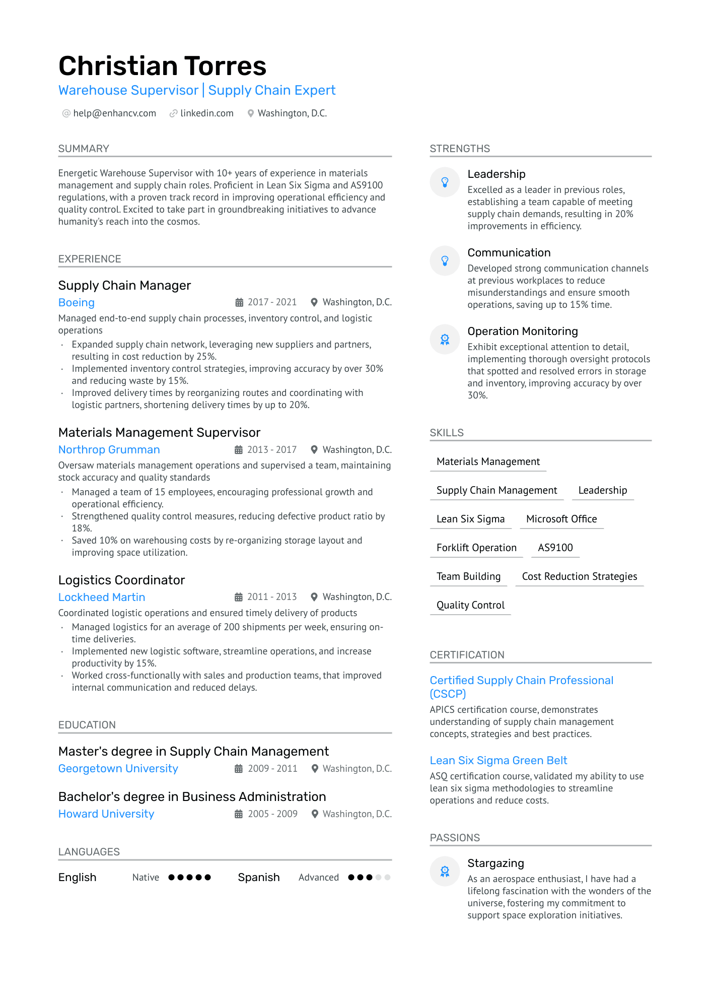 Warehouse Supervisor Resume Example