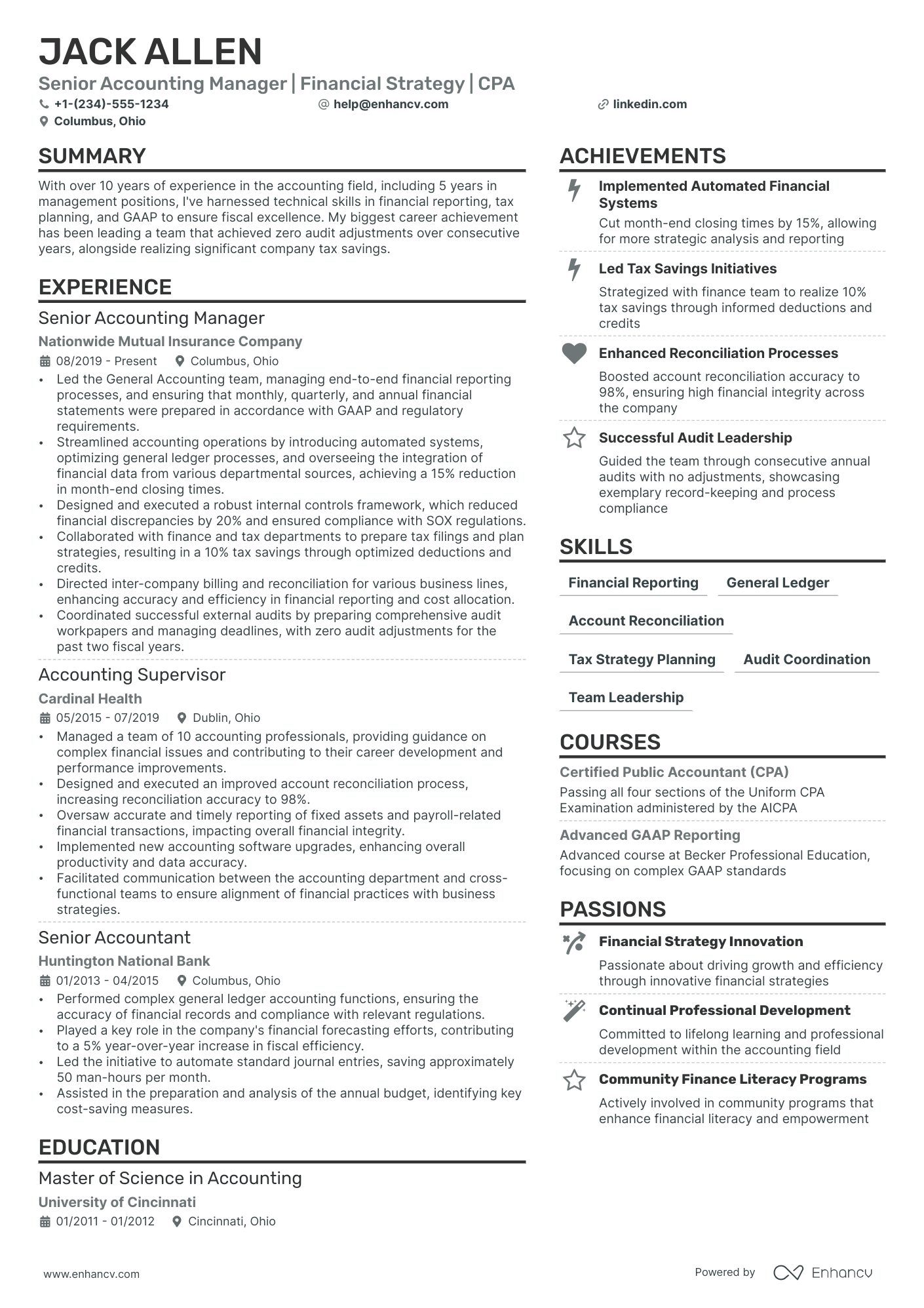 Financial Reporting Manager Resume Example